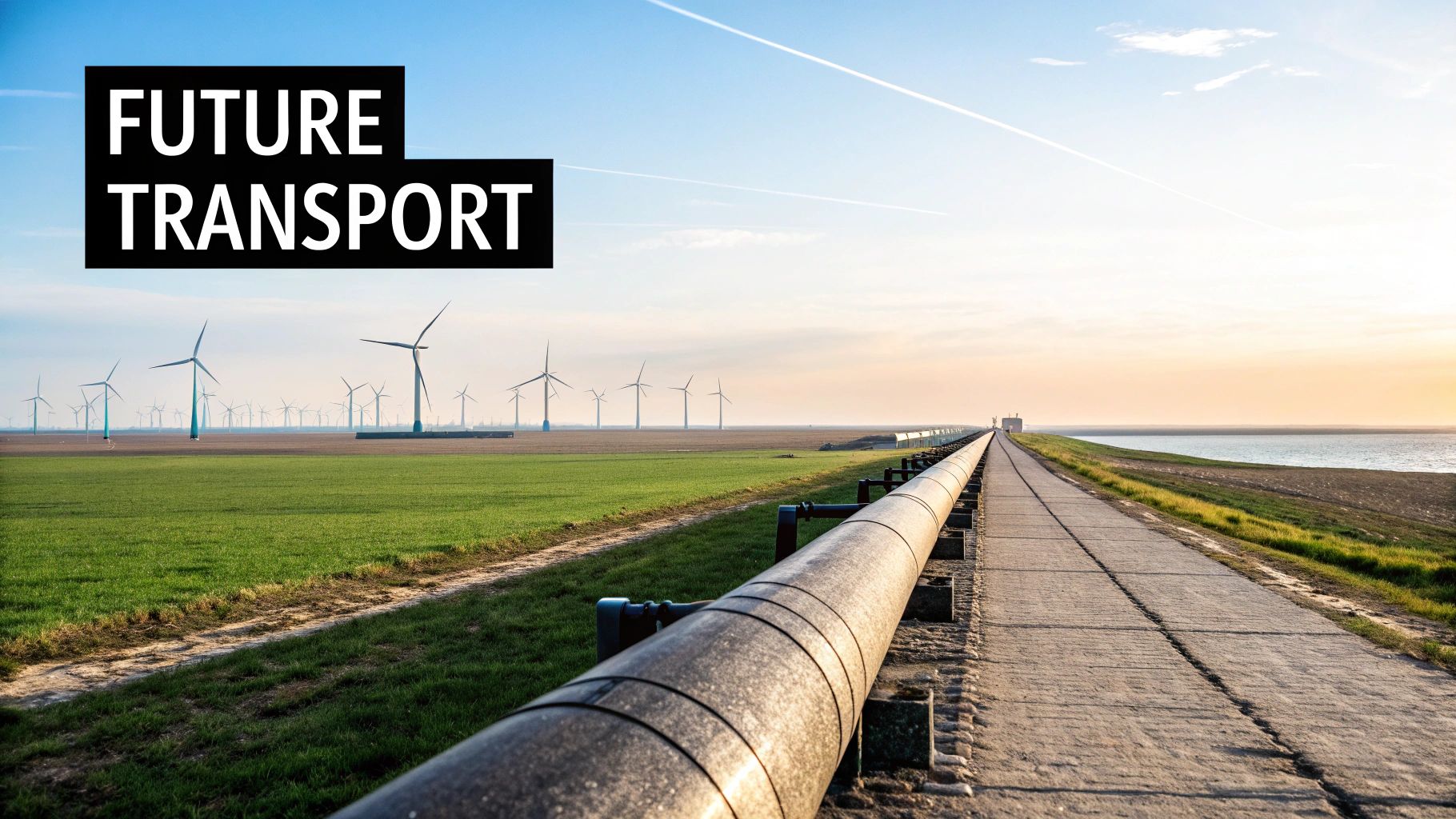 A futuristic illustration of an energy grid, blending pipelines with digital data streams and renewable energy sources