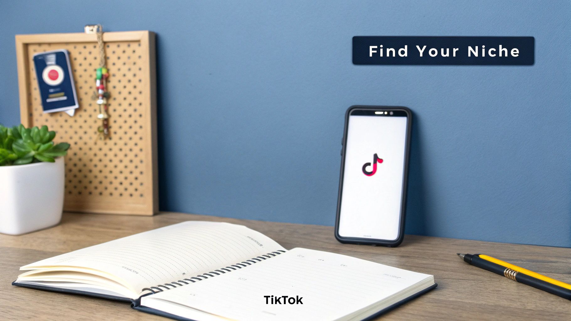 A person planning their TikTok content strategy on a laptop and notepad, with a ring light in the background.