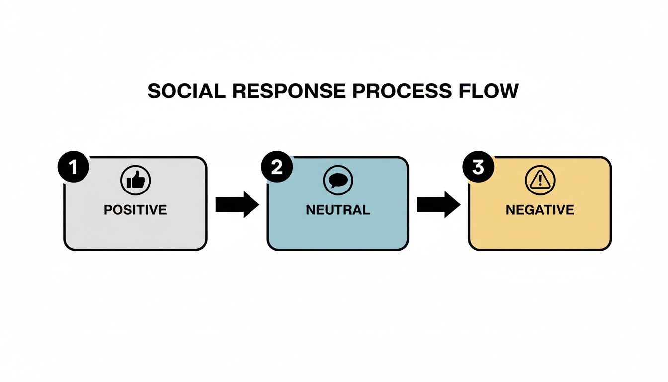 Flowchart illustrating the social response process with positive, neutral, and negative stages.