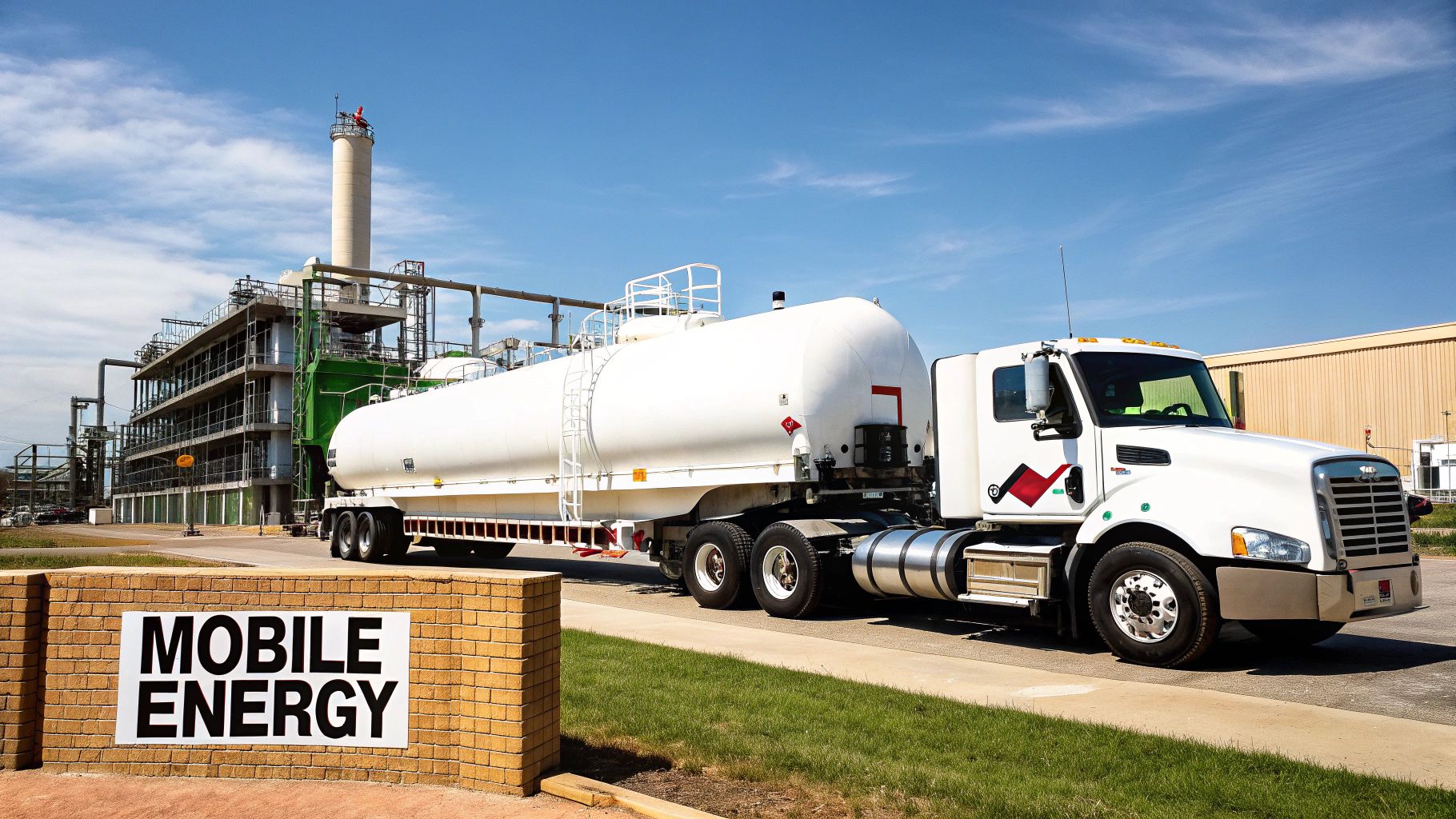 A large LNG storage tank at an industrial site