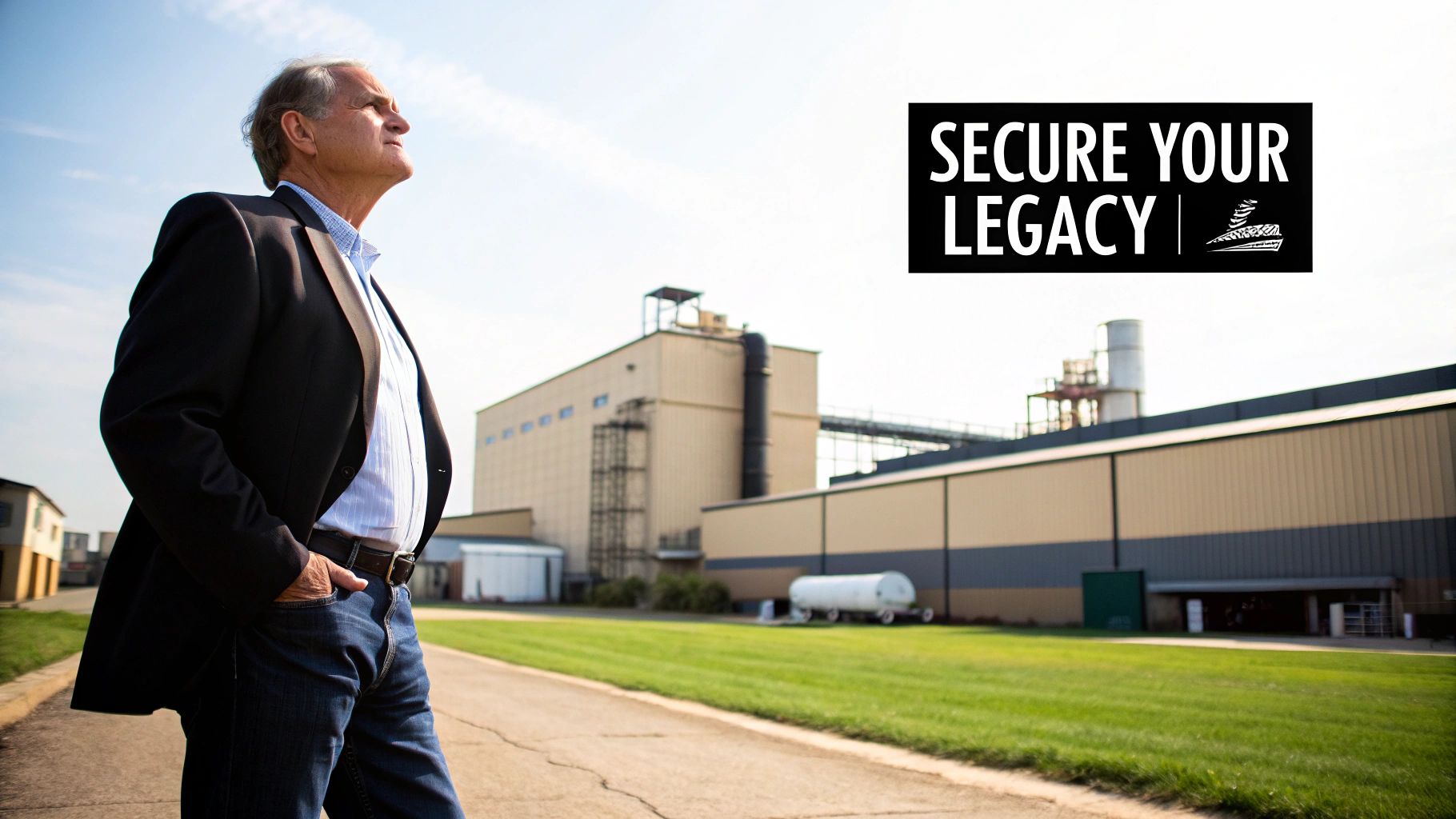 A business owner looking out a window thoughtfully