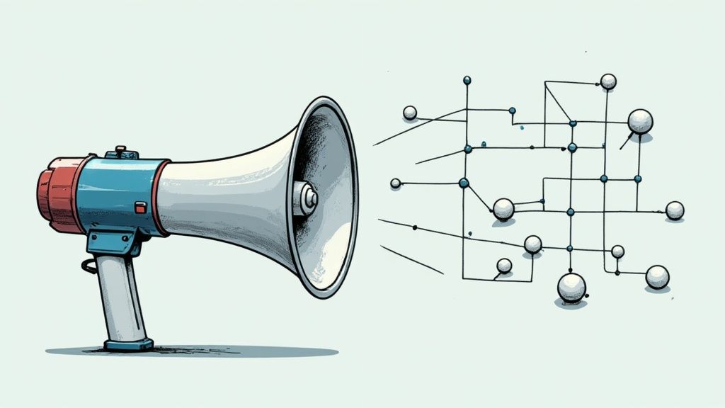 A person analyzes social media data on a large screen, representing a tech stack in action.
