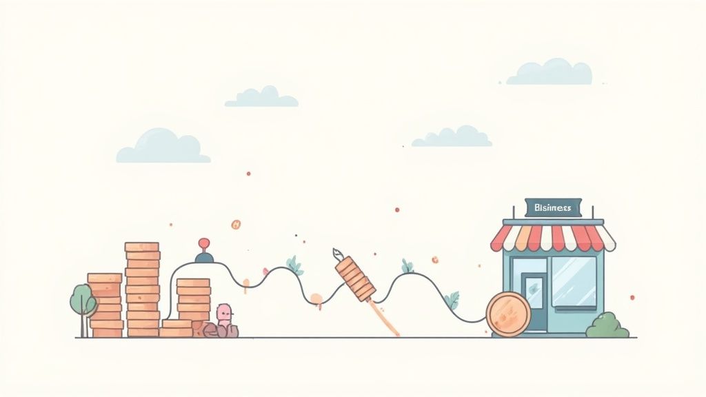 An illustration showing a funnel with icons representing different marketing channels like social media, email, and search, all leading to a single point, symbolizing the process of lead generation.