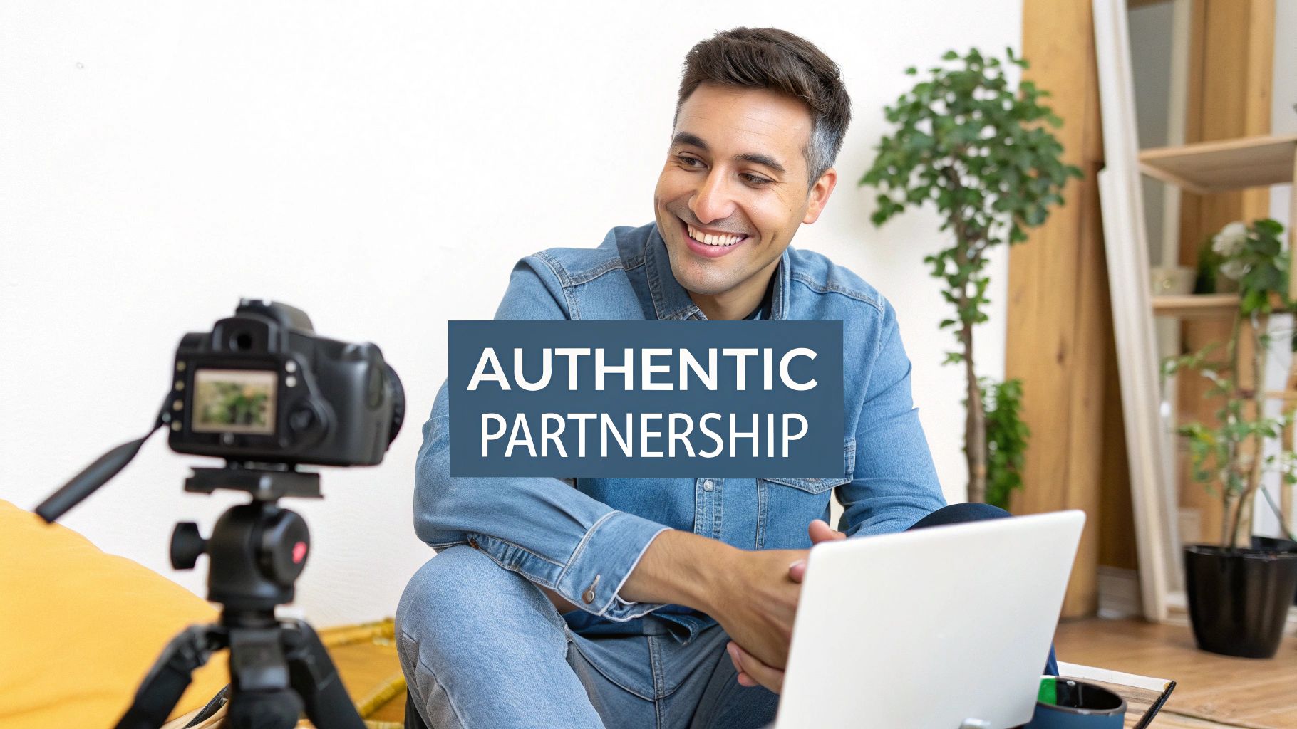 A group of diverse influencers collaborating and creating content together in a bright, modern studio.