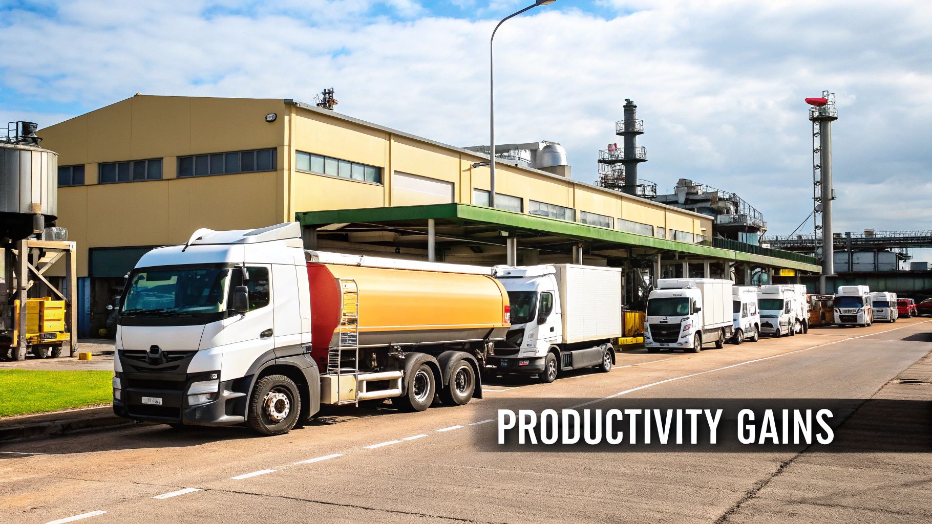 A mobile fueling truck refueling a piece of heavy construction machinery on a job site at dusk.