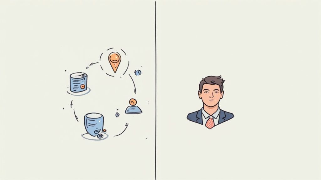 A team of marketing specialists collaborating around a table with laptops and charts.