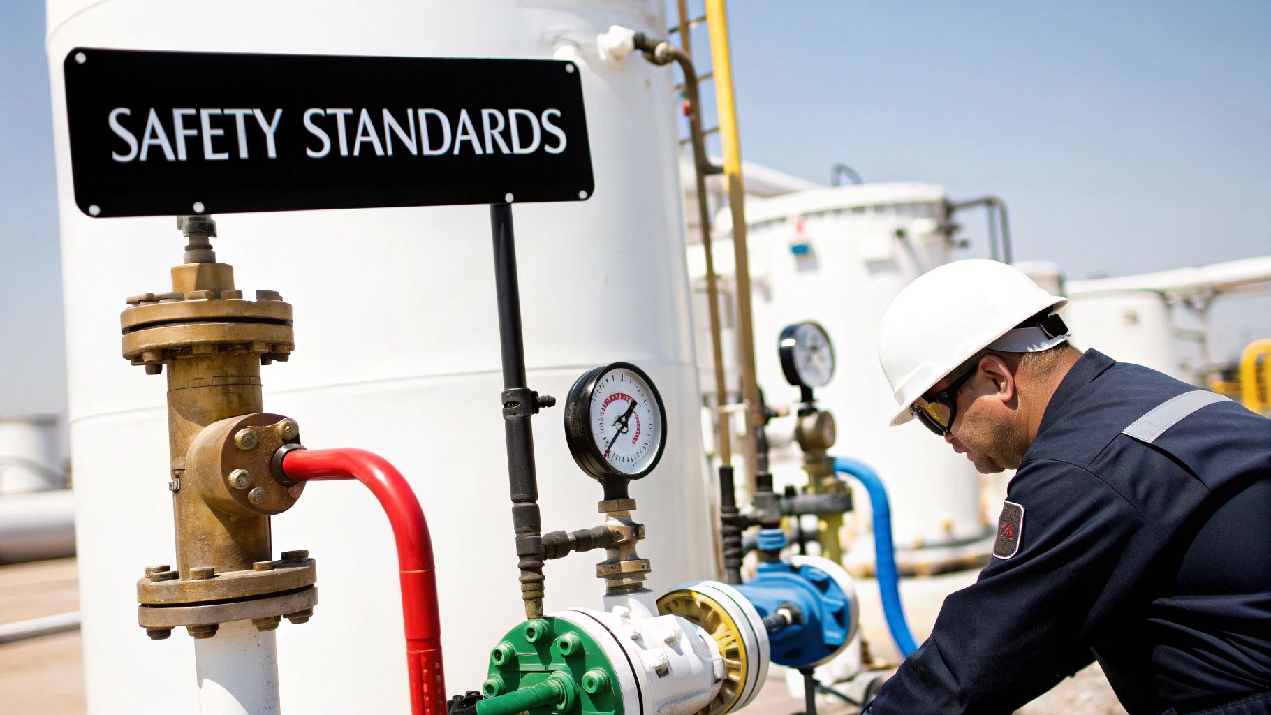 A close-up of an LNG refueling nozzle, highlighting the precision engineering and safety features.