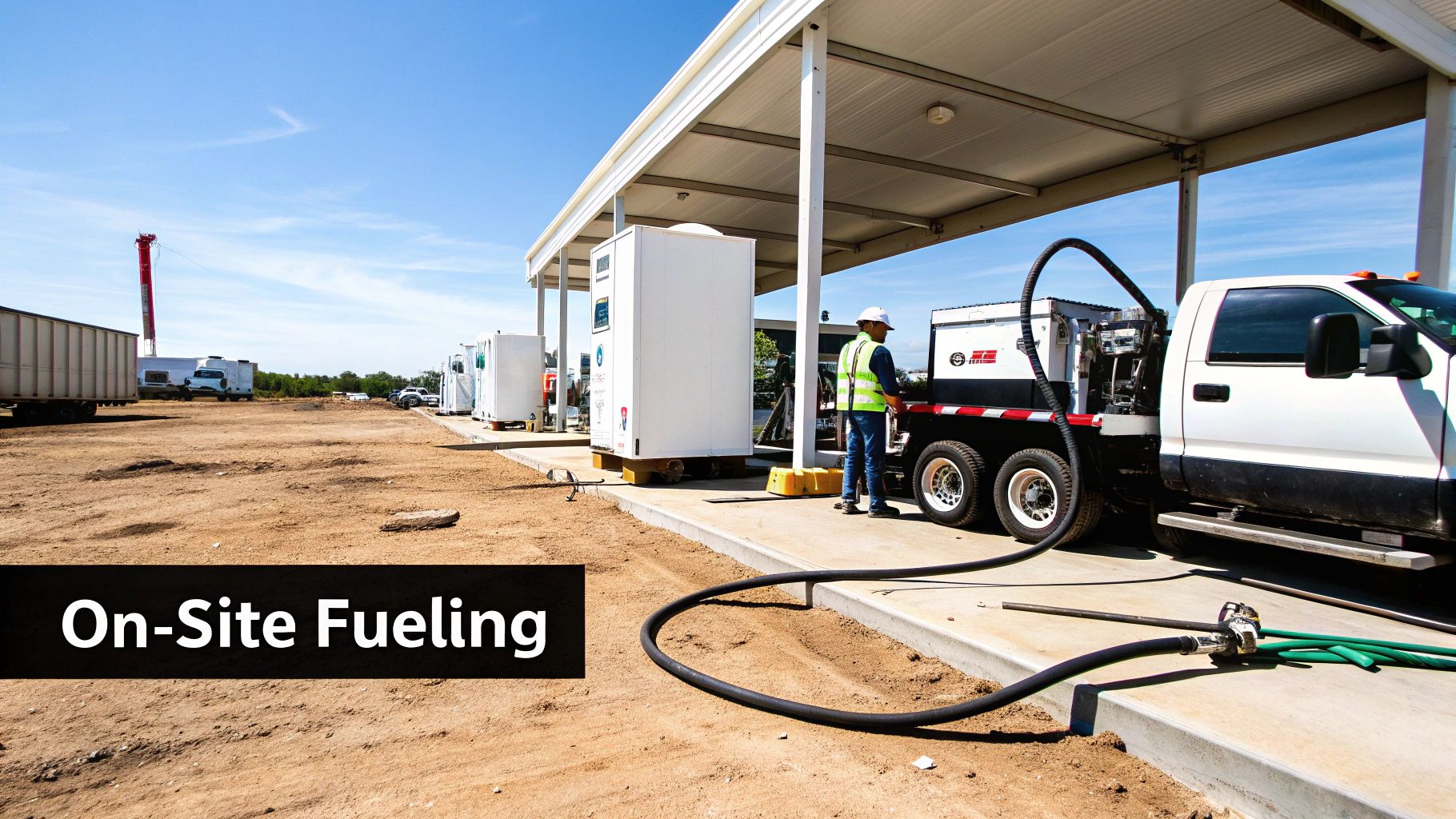 A natural gas truck being refueled at a commercial station.