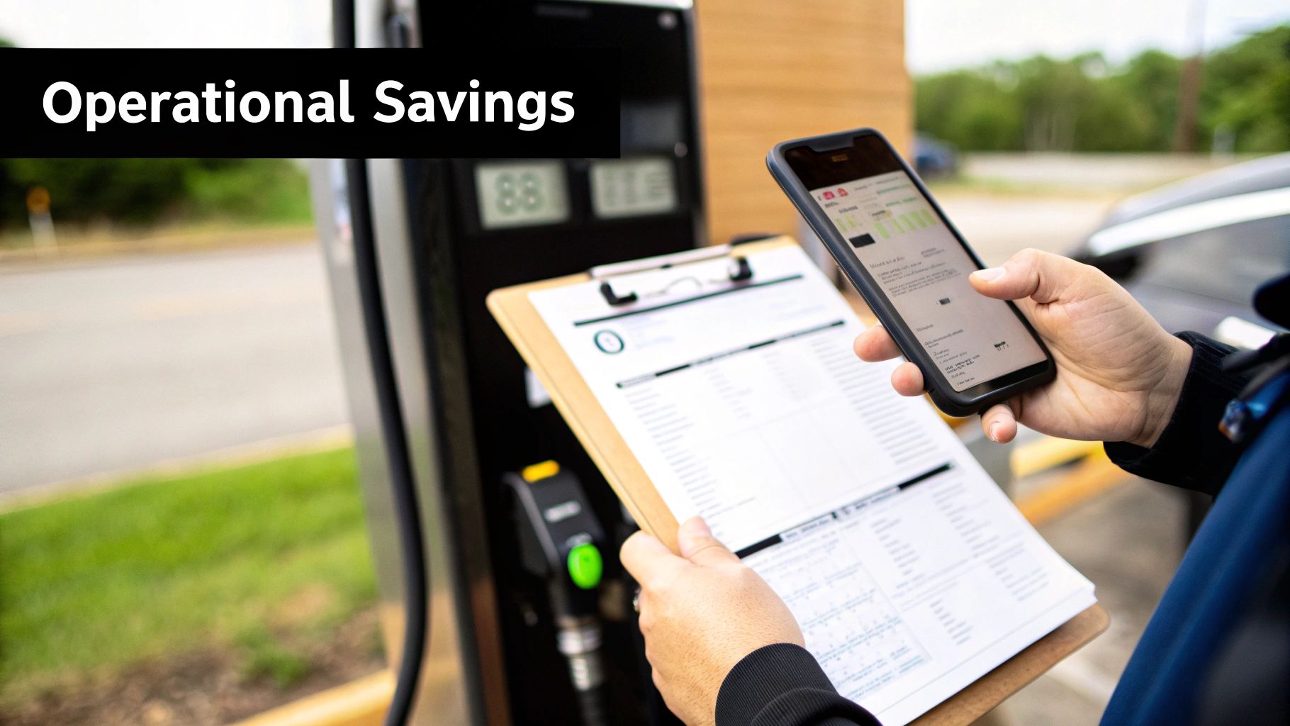 Mobile gas truck refueling equipment at a construction site