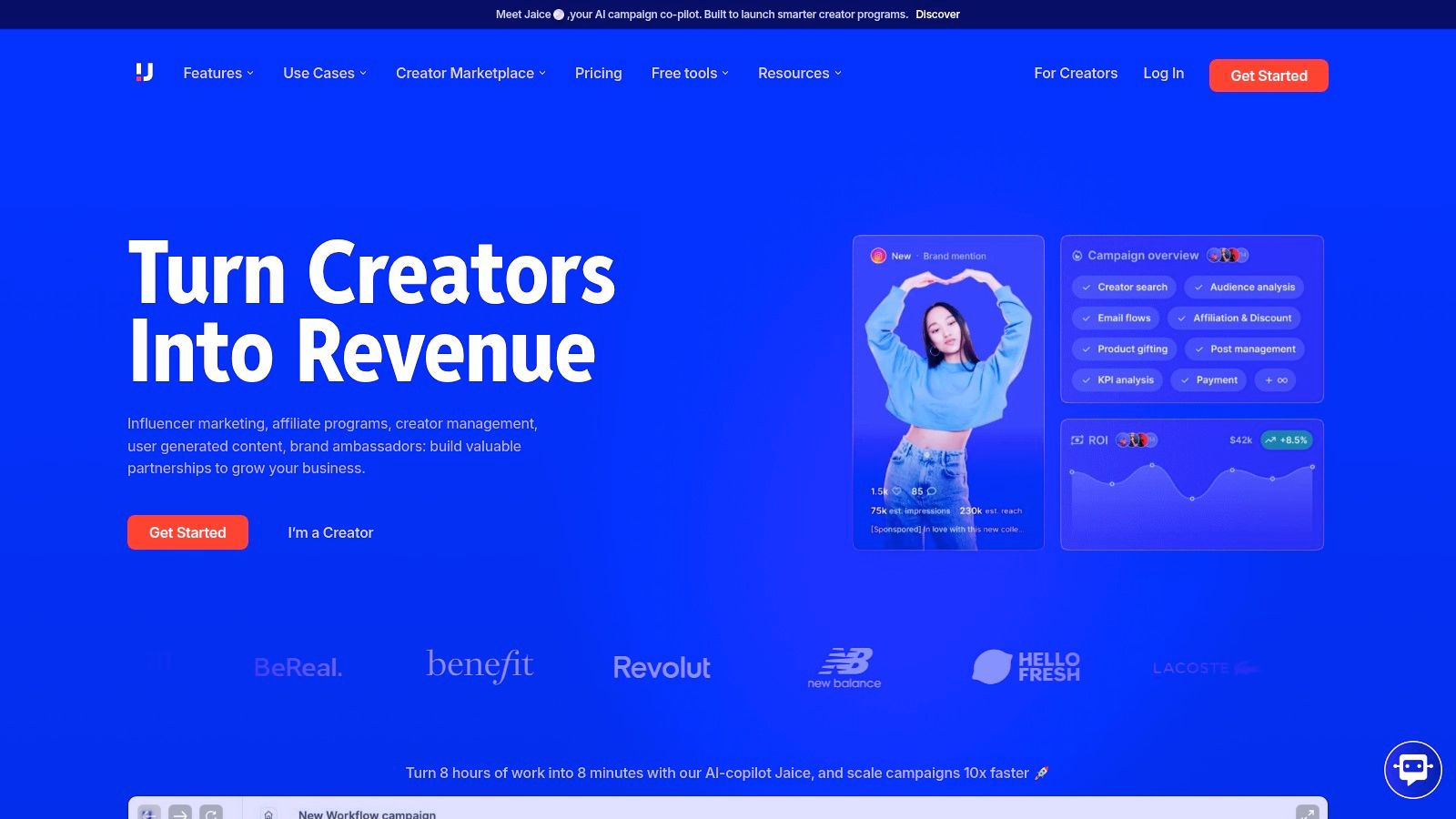 Upfluence's AI-powered creator discovery and campaign management dashboard