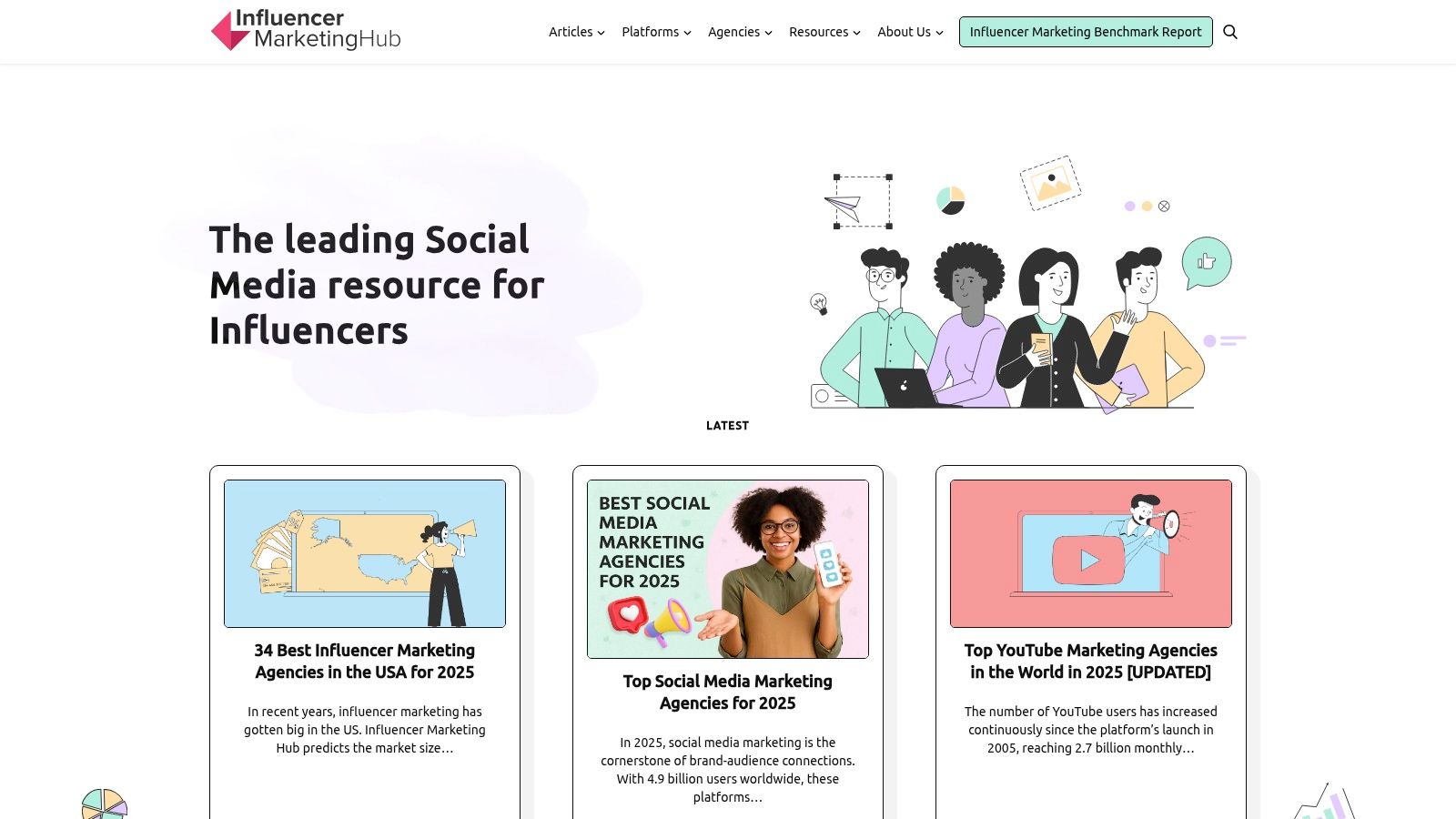 Influencer Marketing Hub website screenshot showing a list of influencer marketing case studies.