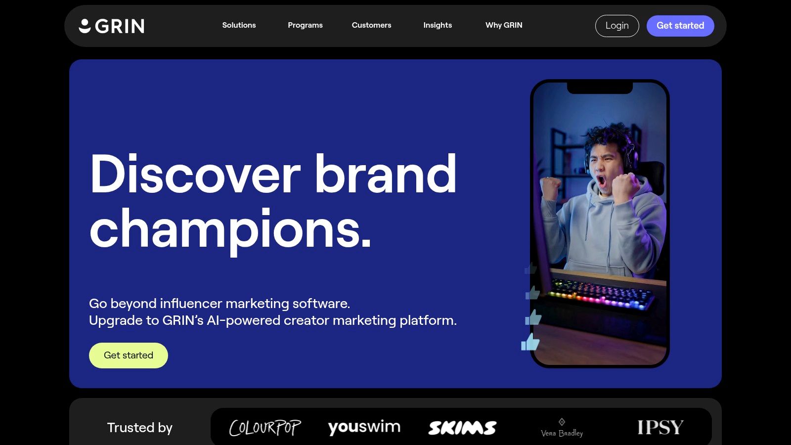 A screenshot of the GRIN influencer management platform, showing influencer profiles and campaign data, illustrating its use as an influencer software for fashion brands.
