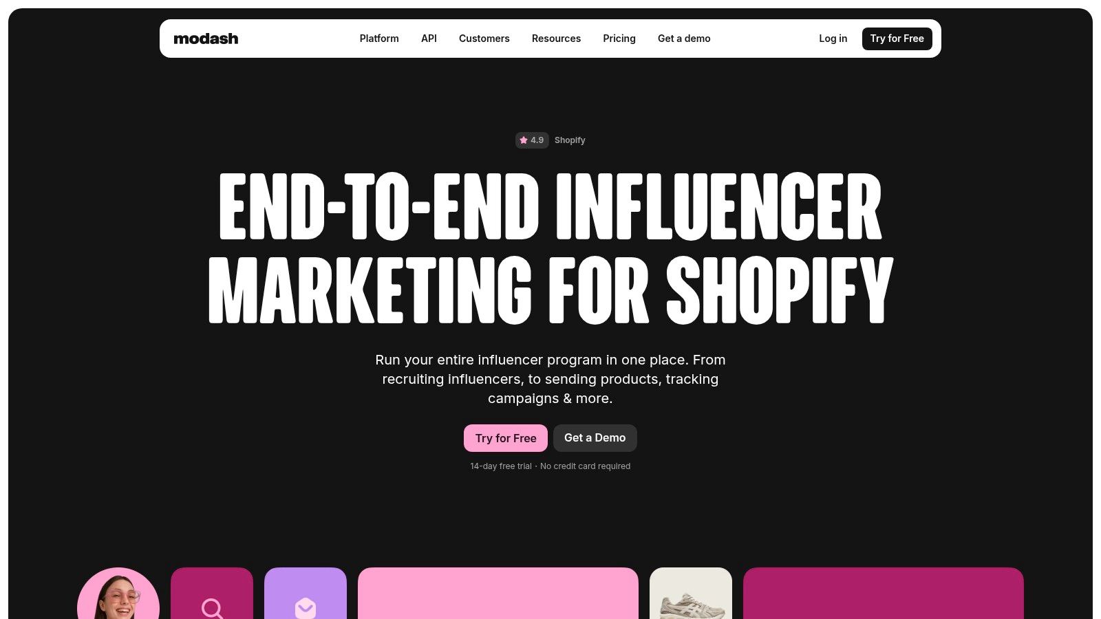 Modash dashboard for influencer discovery
