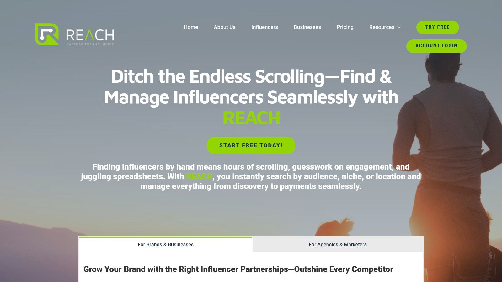 REACH platform showcasing its dashboard for managing influencer marketing campaigns.