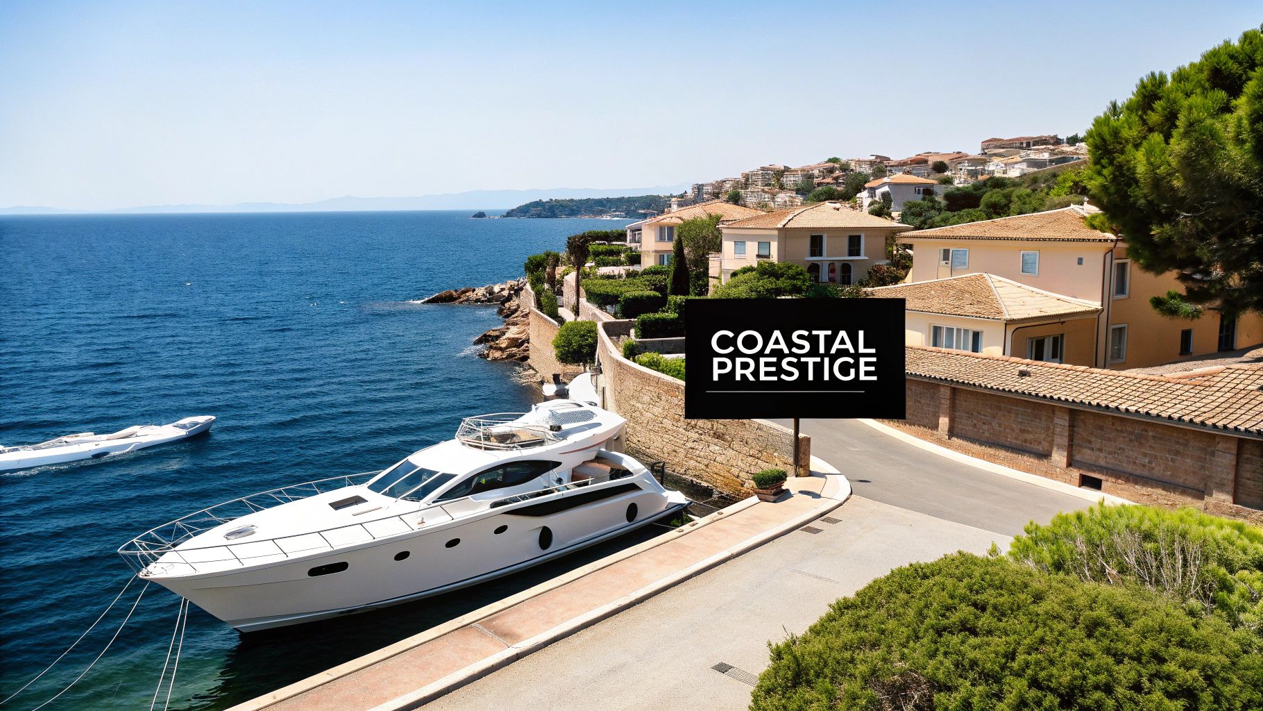 The Top 10 Best Cities in Europe to Buy Luxury Real Estate in 2026 2 A luxury yacht moored along a beautiful coastline with elegant houses and vast blue ocean.