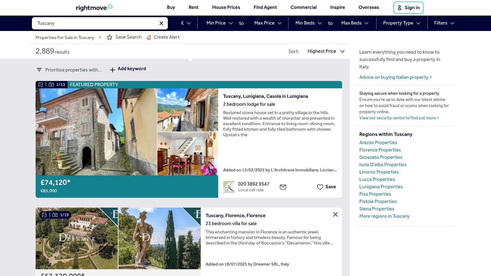 7 Best Platforms for Finding Luxury Estates for Sale in Tuscany, Italy in 2025 4 Rightmove Overseas (Tuscany page)