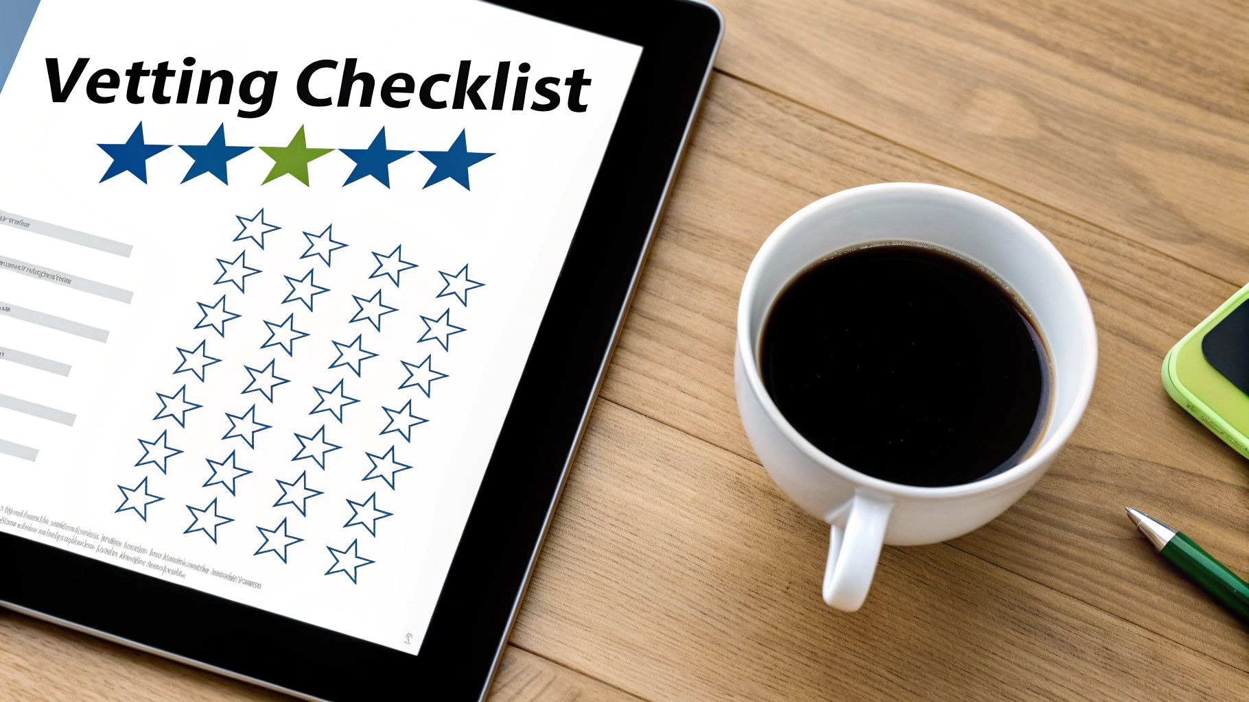 A person using a checklist to evaluate options on a laptop screen.