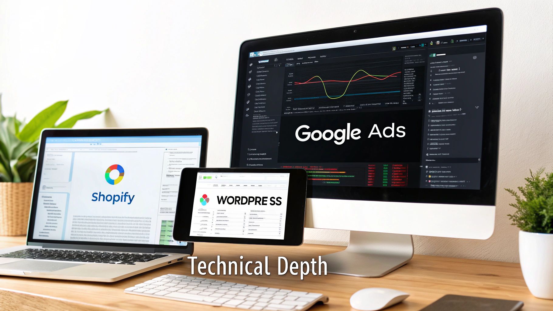 A digital marketing team collaborating on a display advertising strategy on a large screen.