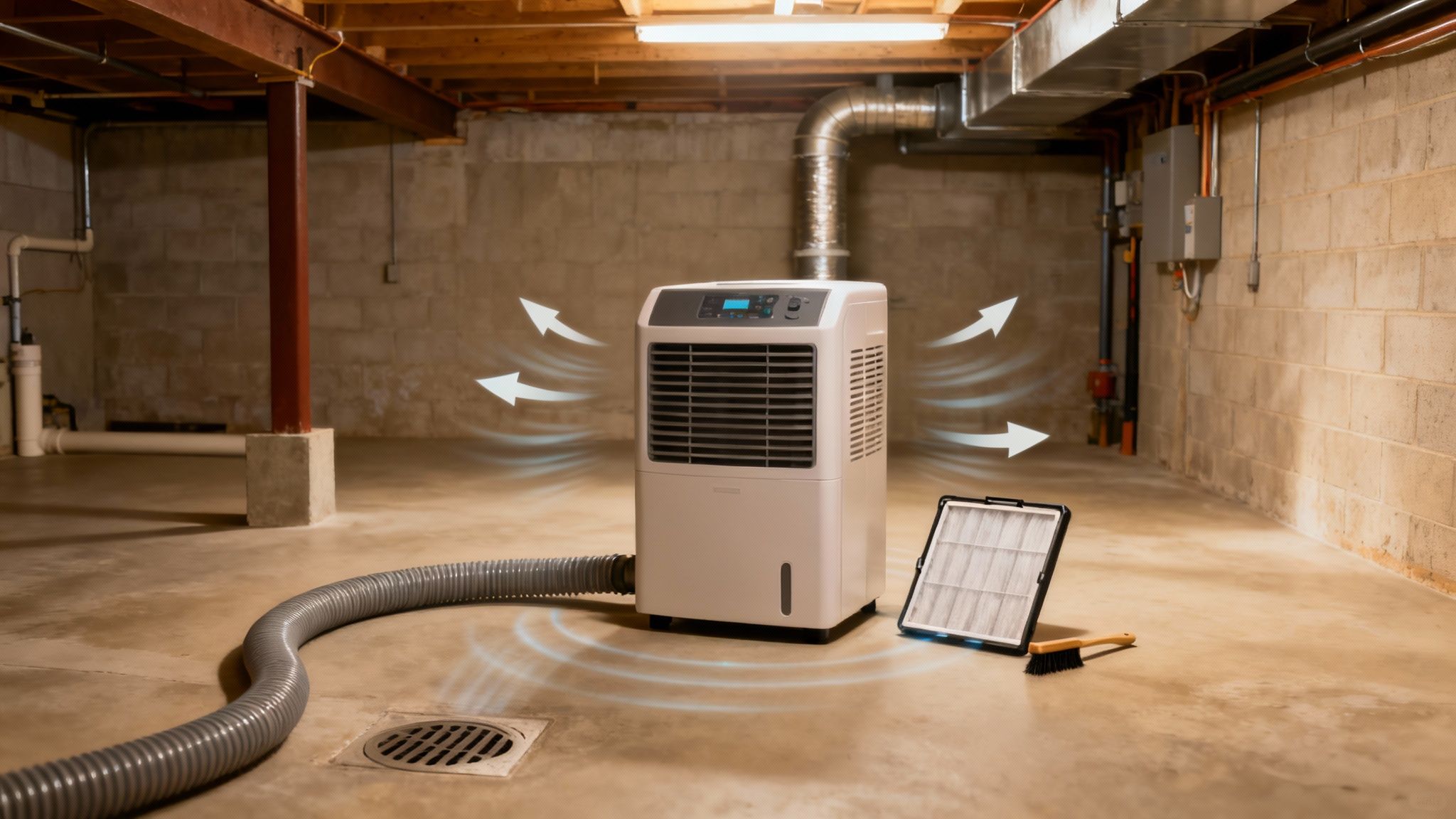 A checklist graphic showing dehumidifier maintenance tasks.