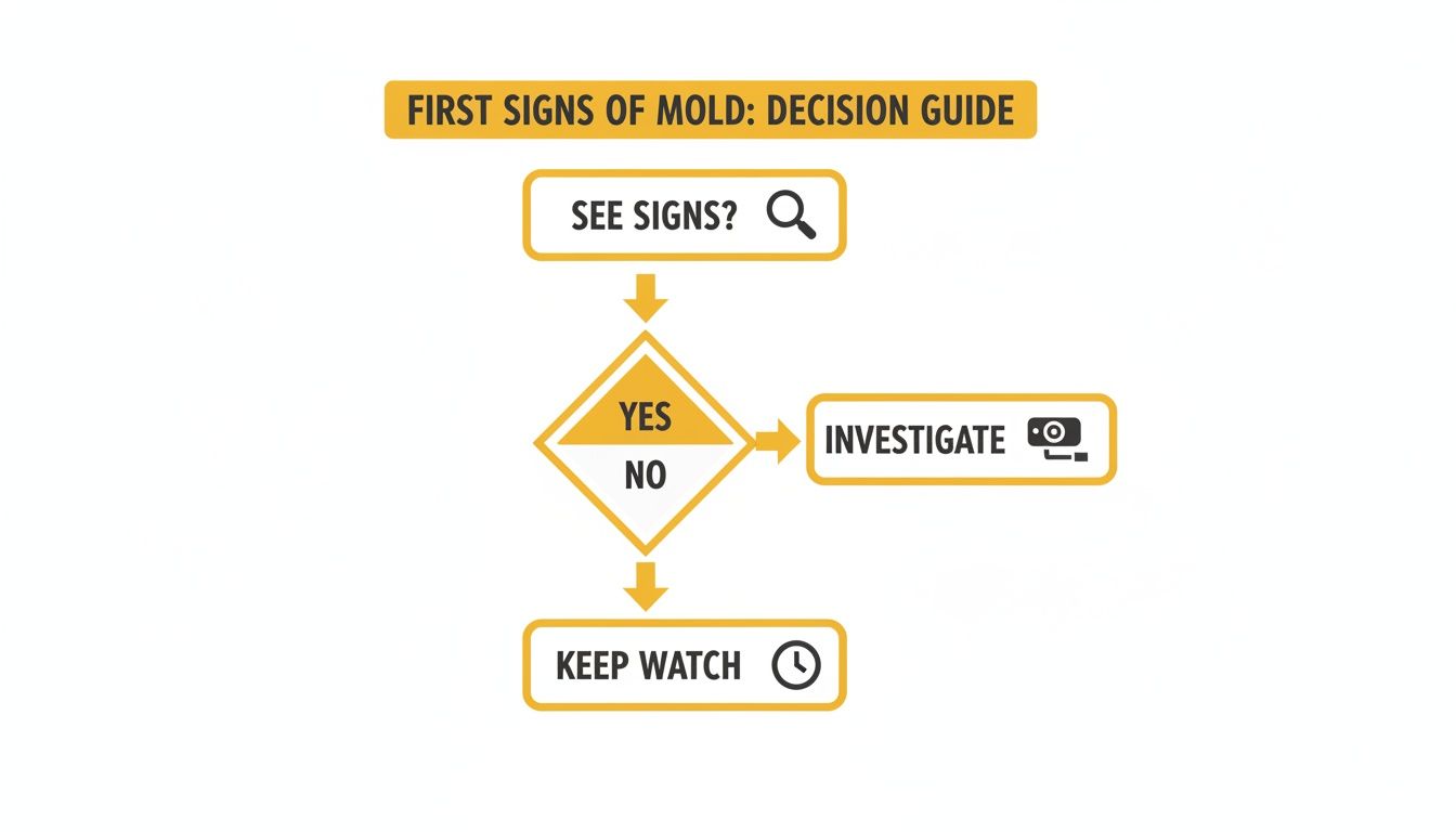 Flowchart illustrating a decision guide for the first signs of mold detection and action.
