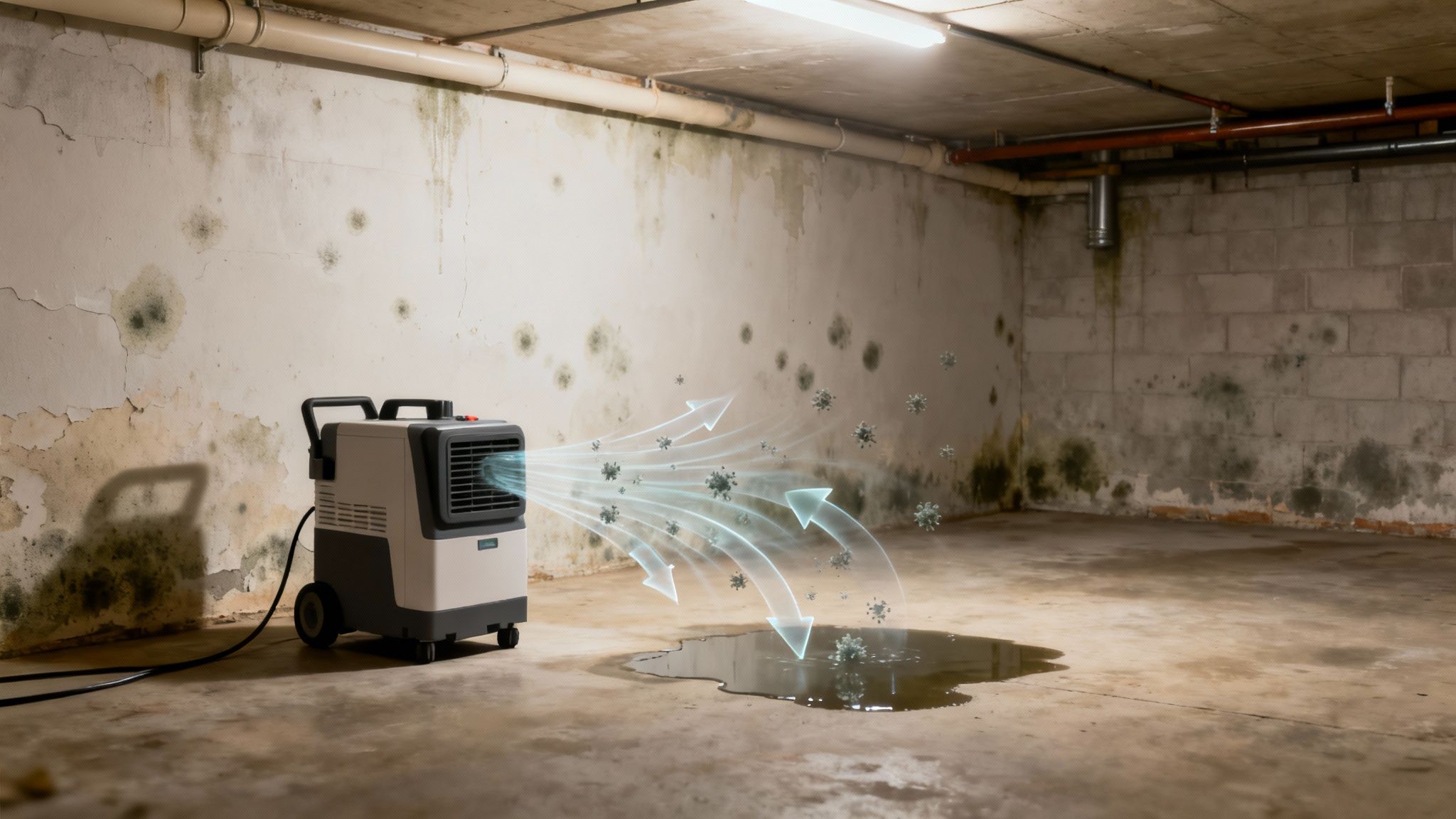 An air scrubber being used during a home renovation project to control dust.