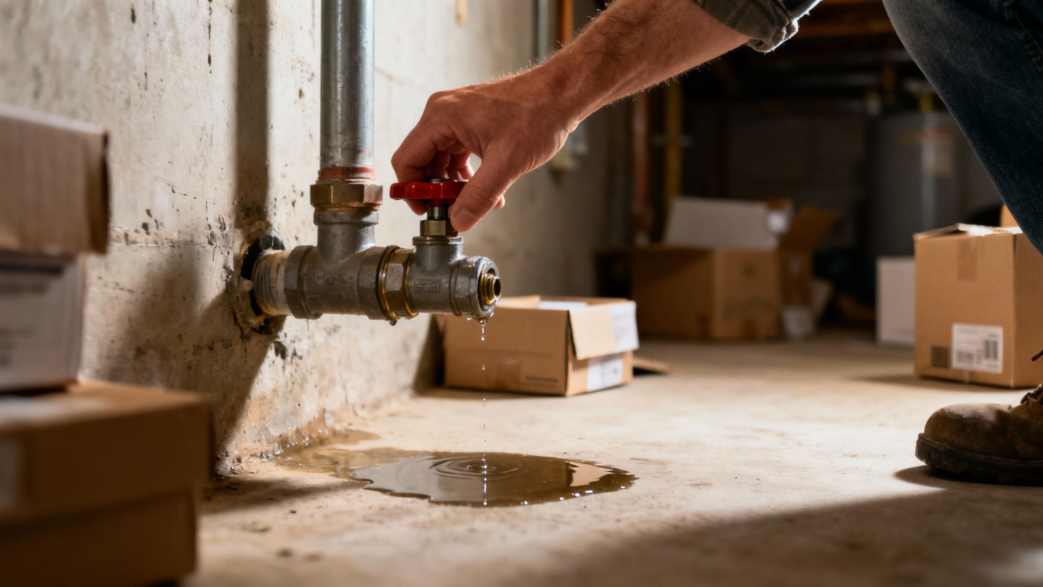 A restoration professional assessing water damage in a home.