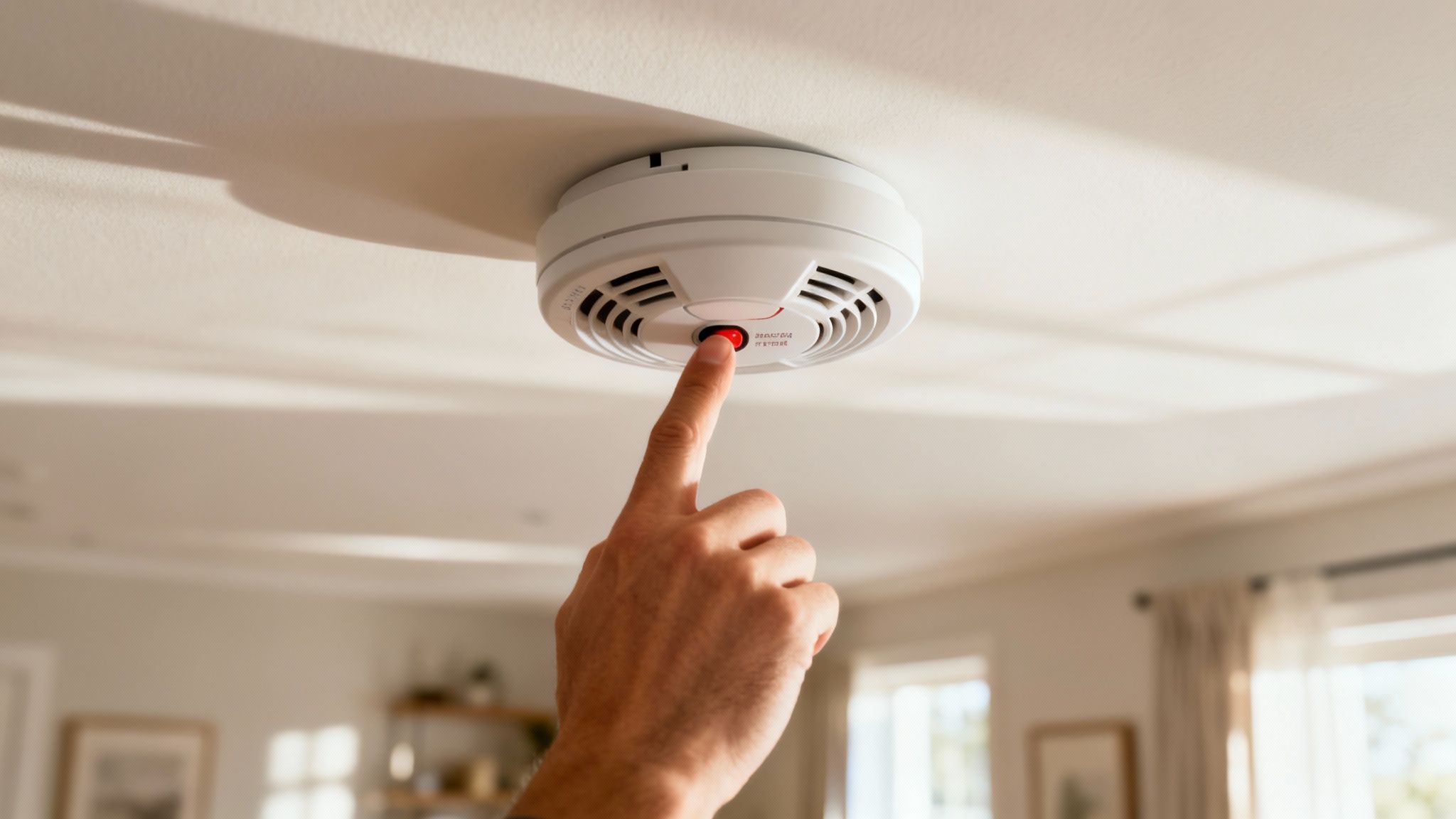 A person changing the batteries in a smoke detector, a key step in home fire prevention.