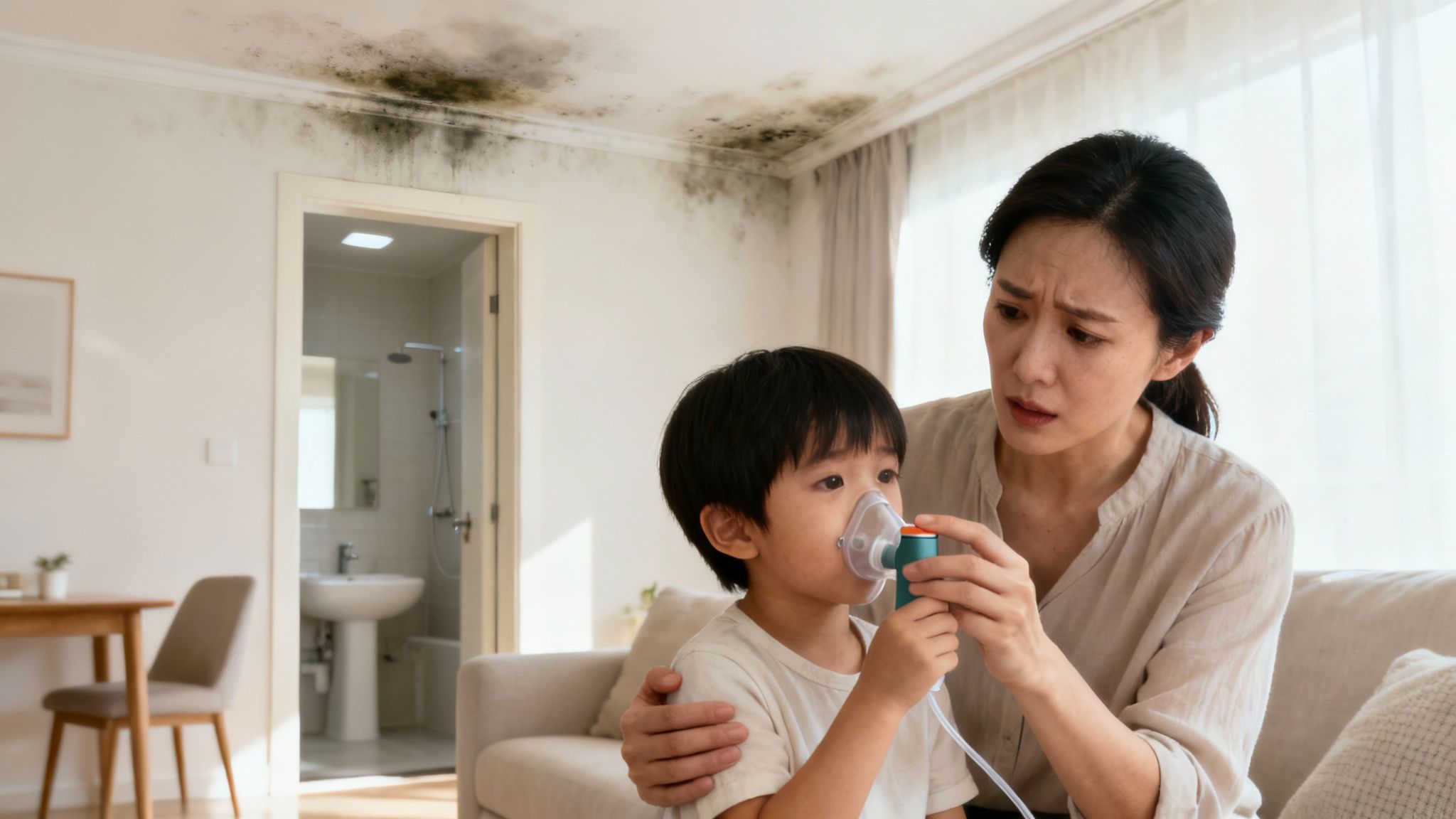 A microscopic view of black mold spores, highlighting the health risks.