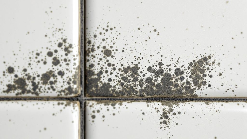 Your Guide to Mold Remediation Service in Los Angeles 2 A close-up of dangerous black mold growing on a damp wall, illustrating the health risks.