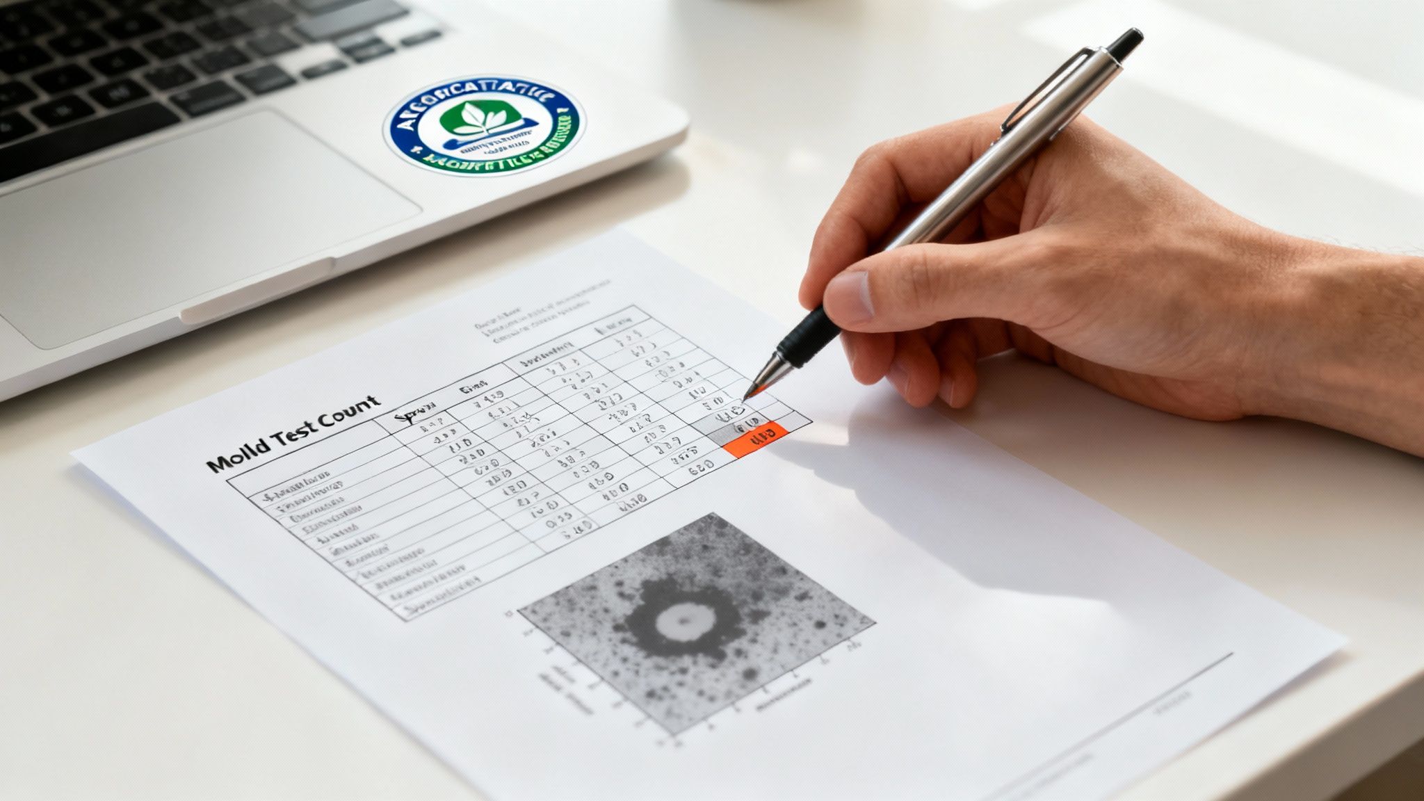 Lab report and moisture map overlay for LA mold testing