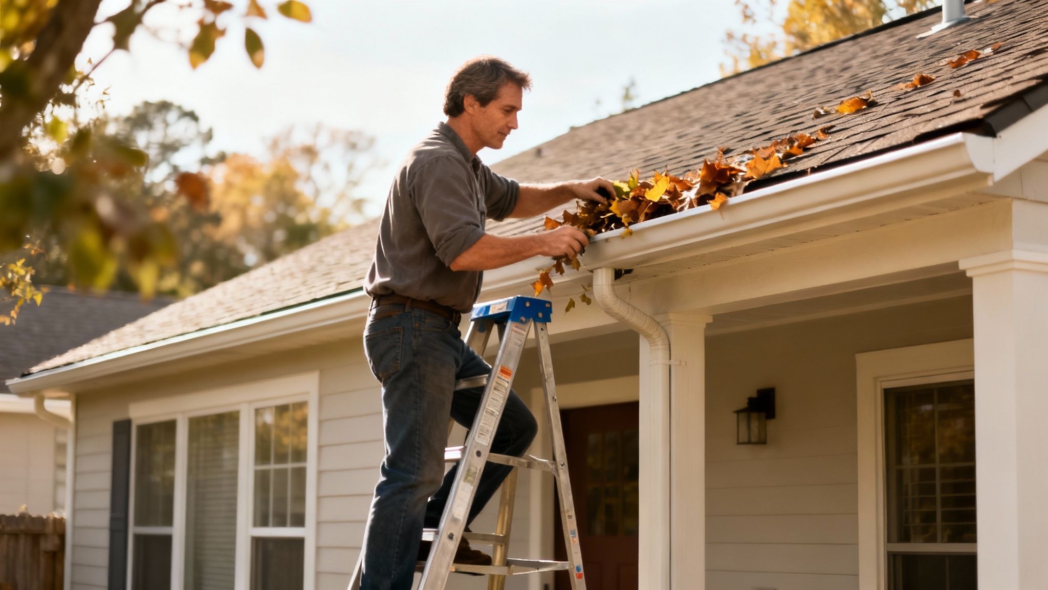 A homeowner inspecting a water heater for leaks as part of a routine maintenance check.