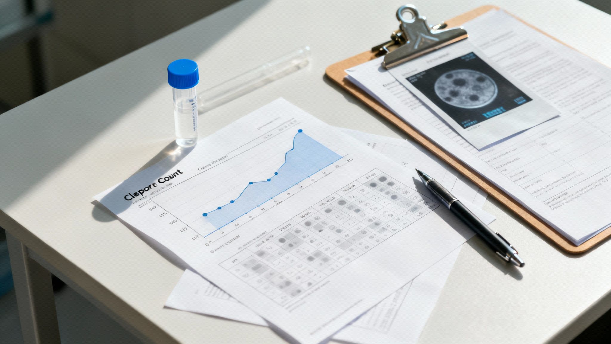 A person reviewing a detailed inspection report.