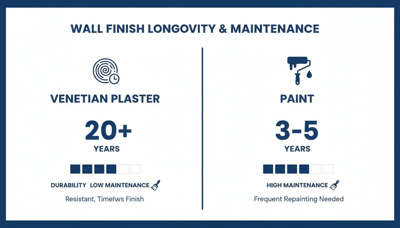 A Toronto Homeowner'S Guide To A Stunning Venetian Plaster Wall Infographic Comparing Longevity And Maintenance Of Venetian Plaster Versus Paint Wall Finishes.