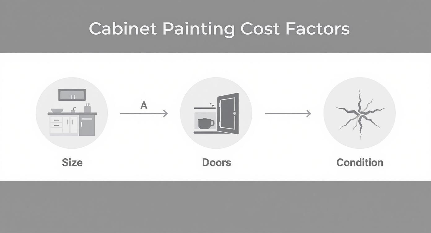 A Homeowner'S Guide To Kitchen Cabinet Painting In Toronto Visual Diagram Explaining Cabinet Painting Cost Factors: Size, Number Of Doors, And Original Condition.