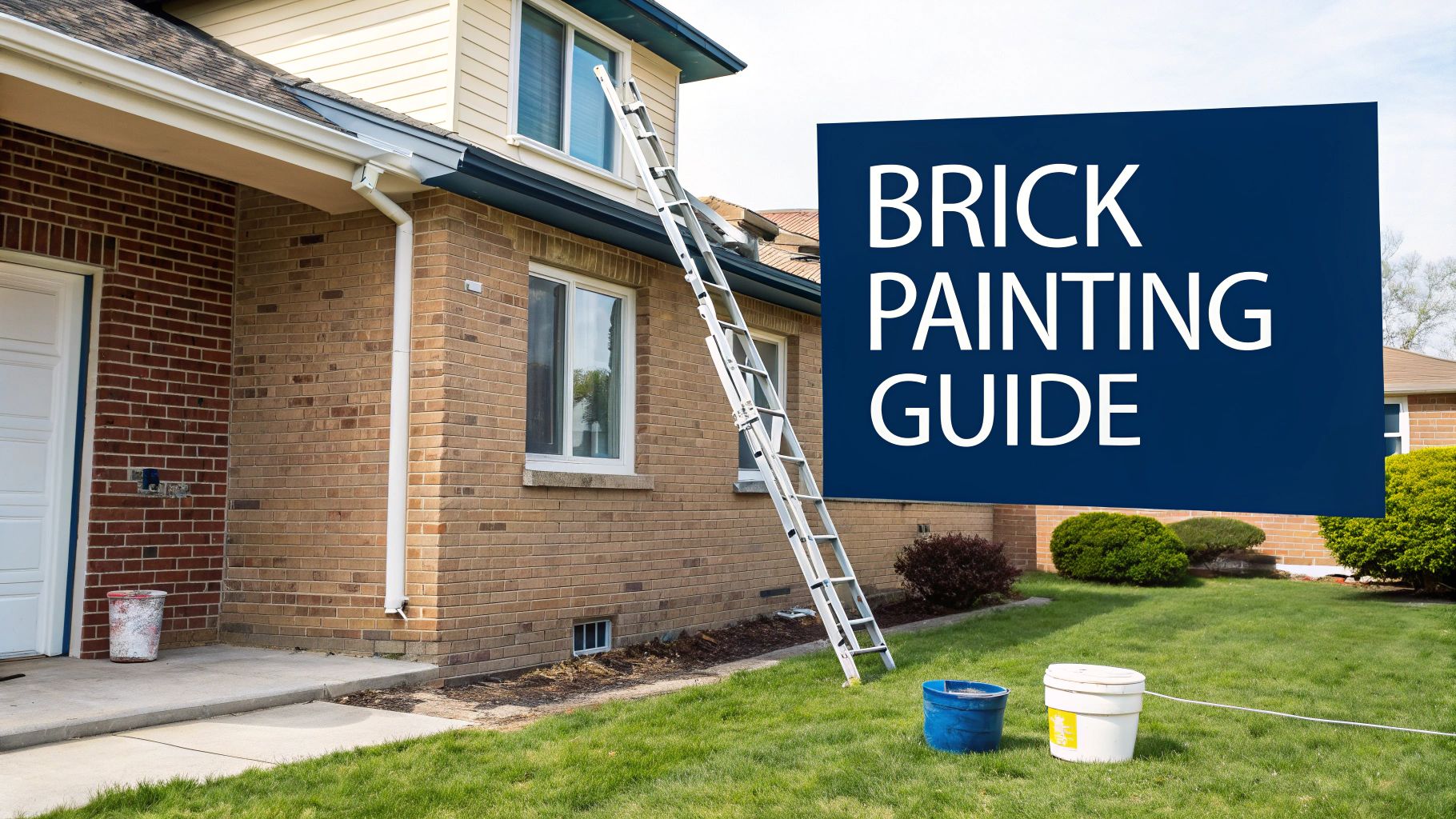 A Homeowner'S Guide To Painting Exterior Brickwork In Toronto An Extension Ladder Against A Brick House With Painting Supplies, Indicating Exterior Brickwork Painting.
