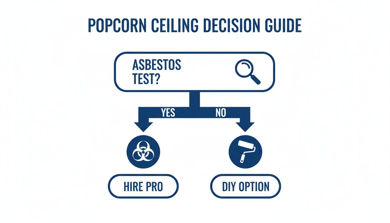 How To Paint A Popcorn Ceiling: A Toronto Homeowner'S Guide Flowchart Guiding Popcorn Ceiling Decisions: Asbestos Test Leads To 'Hire Pro' If Positive, 'Diy Option' If Negative.