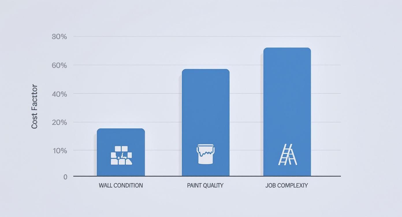 Painting Cost Per Square Foot In Toronto: A Clear 2026 Guide Bar Chart Illustrating Painting Cost Factors: Wall Condition (18%), Paint Quality (58%), Job Complexity (74%).