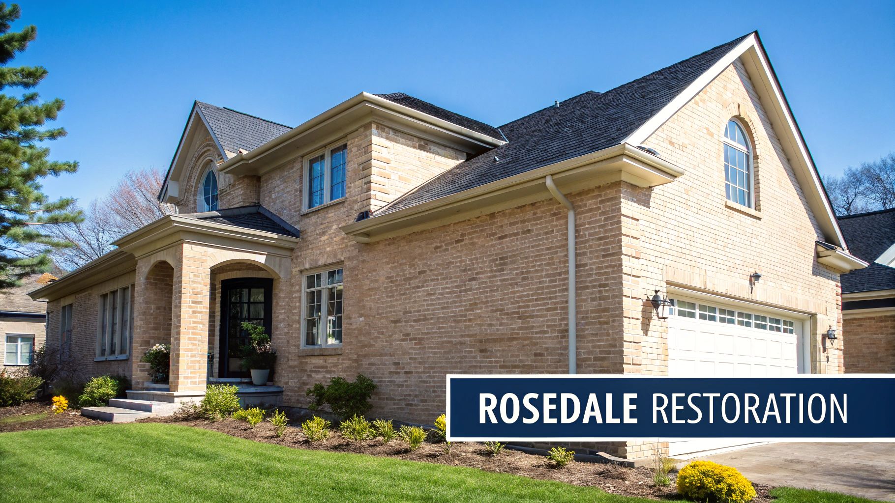 Painting With Limewash: A Timeless Finish For Your Toronto Home A Grand, Multi-Story Light Brick House With A Dark Roof, Arches, And A Manicured Lawn.