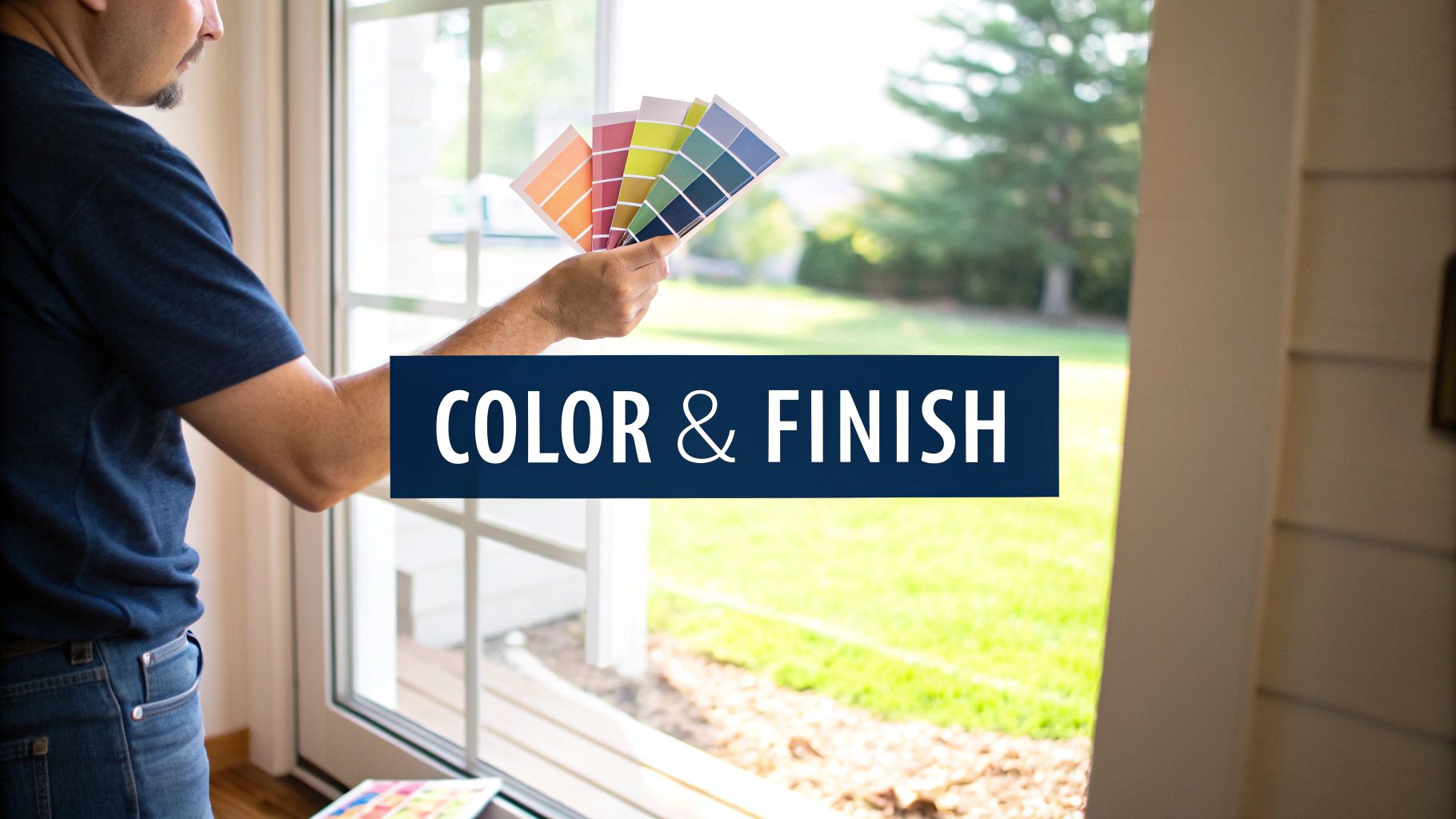 New House Painting In Toronto: Mike’s Guide For Homeowners A Person Holds Multiple Color Swatches Up To A Window, Considering Paint Choices For A New Home.