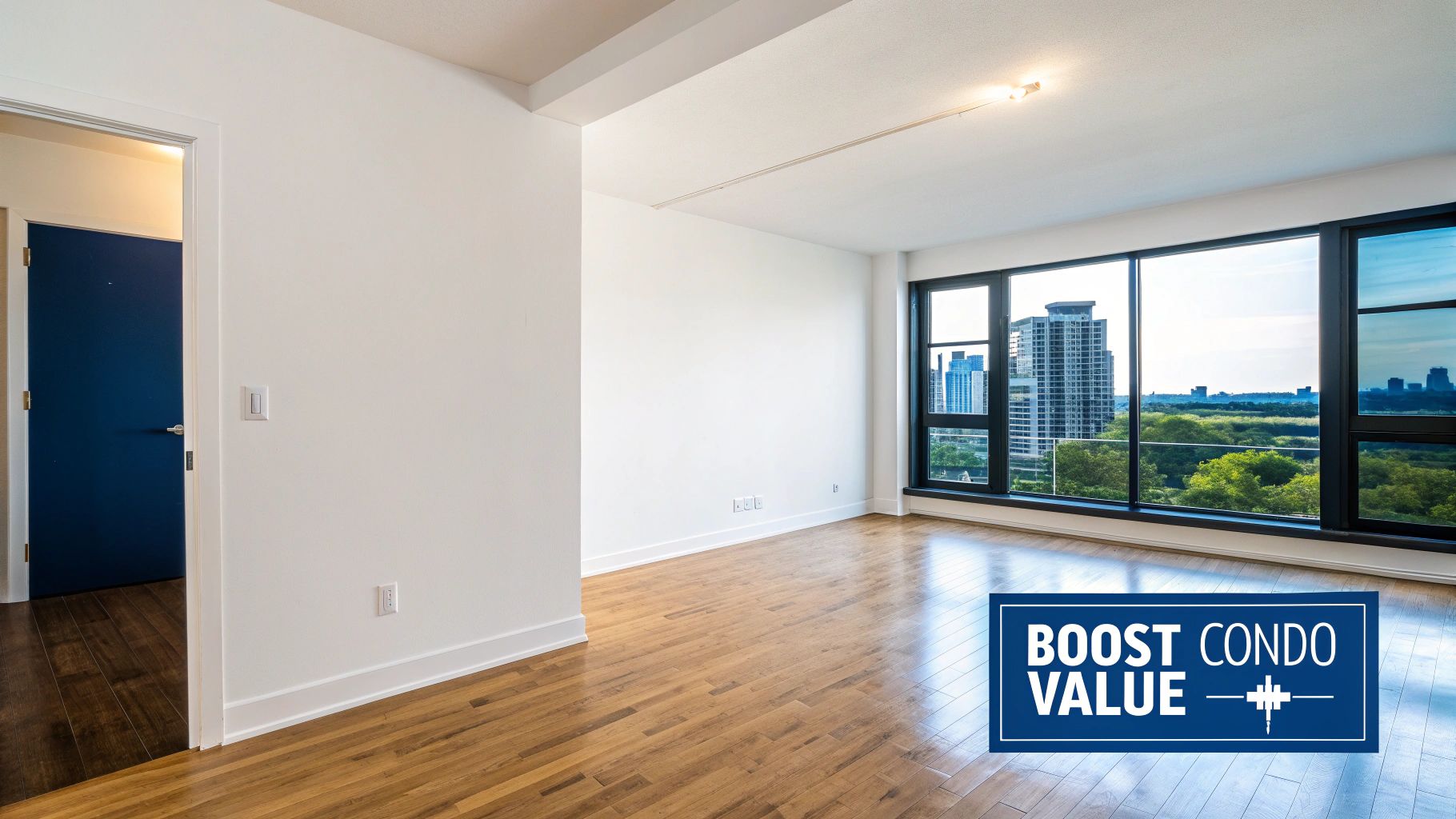 Finding Trusted Condo Painters Near Me: A Toronto Homeowner'S Guide Condo Painters Near Me A Bright, Empty Modern Condo Room With Hardwood Floors, White Walls, And A Panoramic City View.