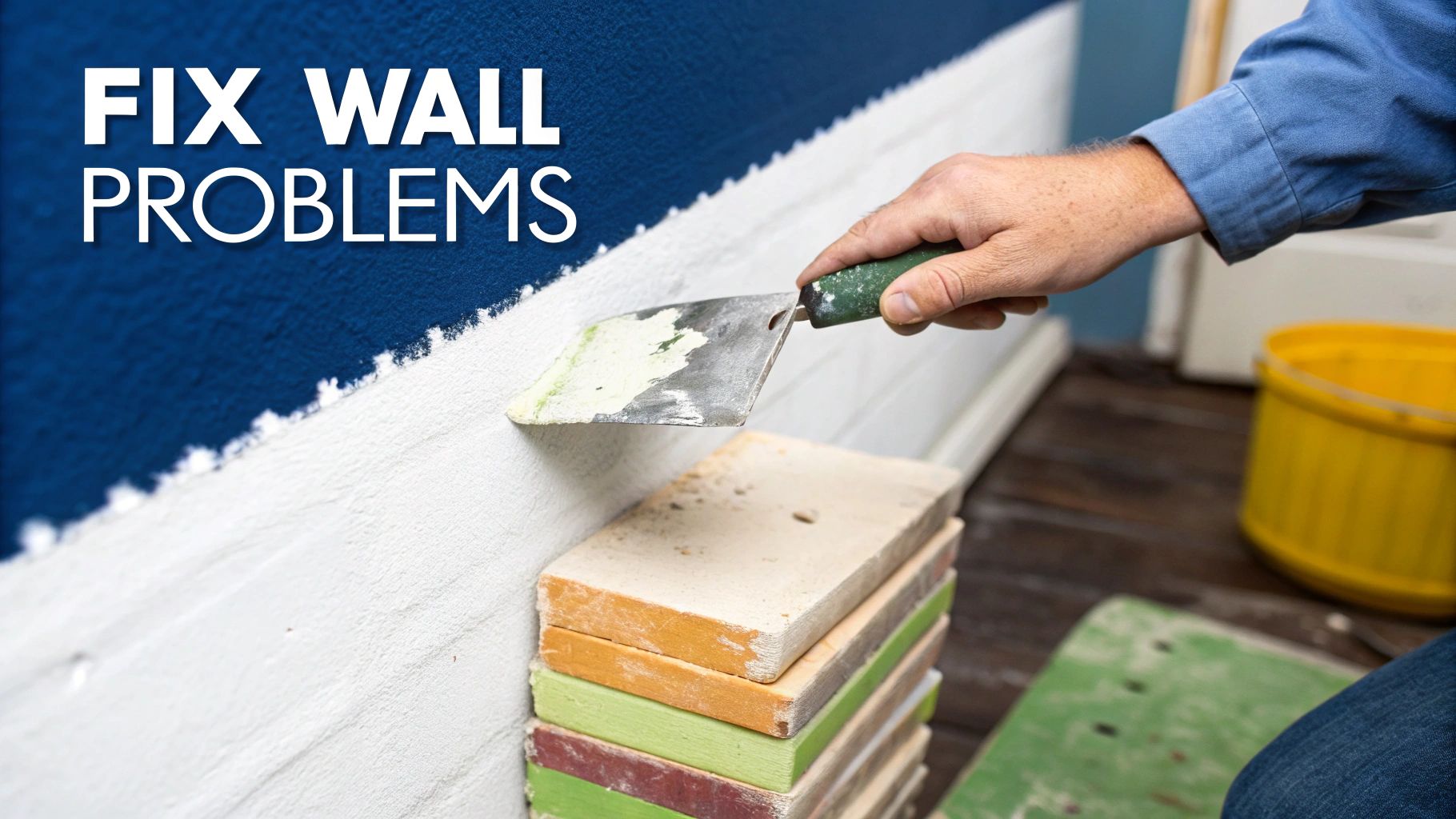 How To Prep Walls For Painting Like A Pro A Hand Uses A Putty Knife To Spread White Plaster On A Wall, Preparing It For Painting.