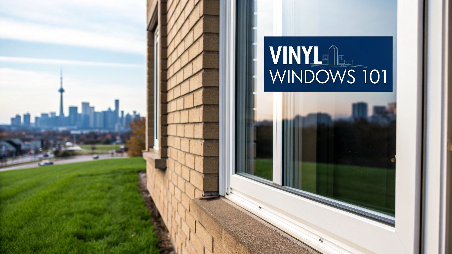 Painting Vinyl Windows: What Toronto Homeowners Must Know Before Repainting Vinyl Frames &Amp; Doors White Vinyl Windows On A Brick House Overlooking A City Skyline With Green Hills.