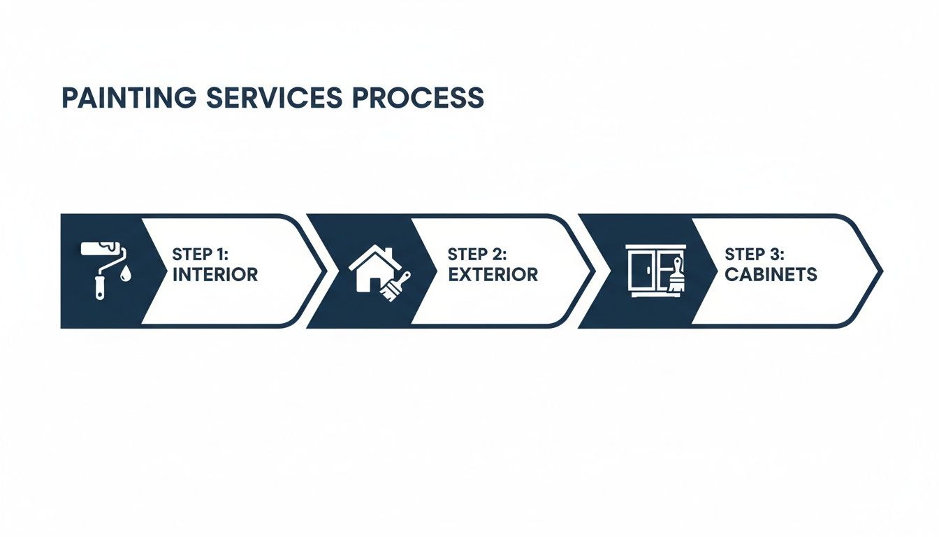 Your Guide To Finding The Best Painting Services Near Me In Toronto &Amp; Gta Diagram Illustrating The Painting Services Process, Including Interior, Exterior, And Cabinet Painting Steps.