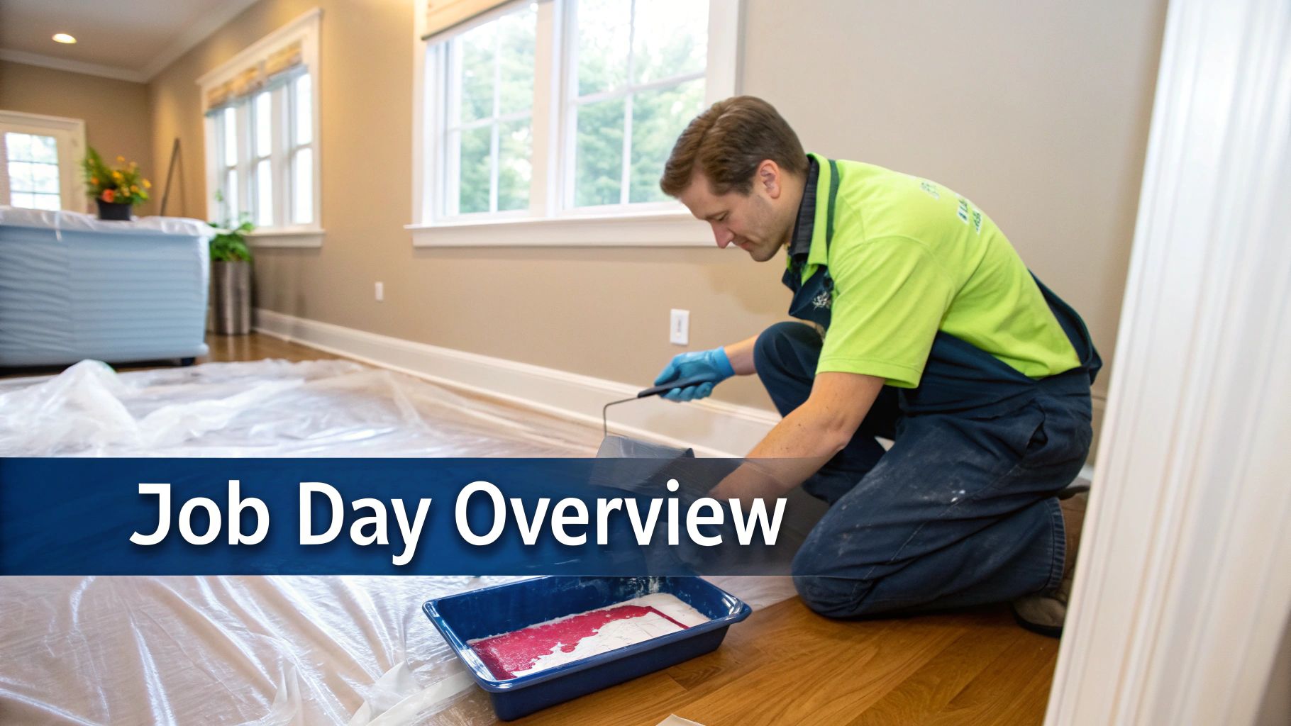 How To Find Top-Rated Painting Contractors Near Me In Toronto A Painting Contractor Uses A Roller To Paint A White Baseboard In A Prepared Room.