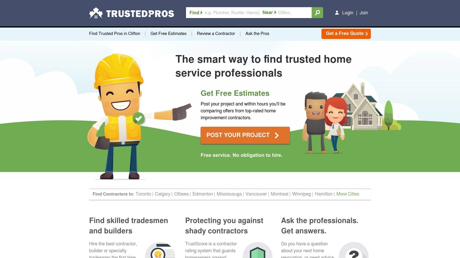 Searching For The Best House Painters Near Me? 7 Top Choices In Toronto For 2026 A Screenshot Of The Trustedpros Website Interface, Showing A Search Bar And Categories For Finding Local Contractors.