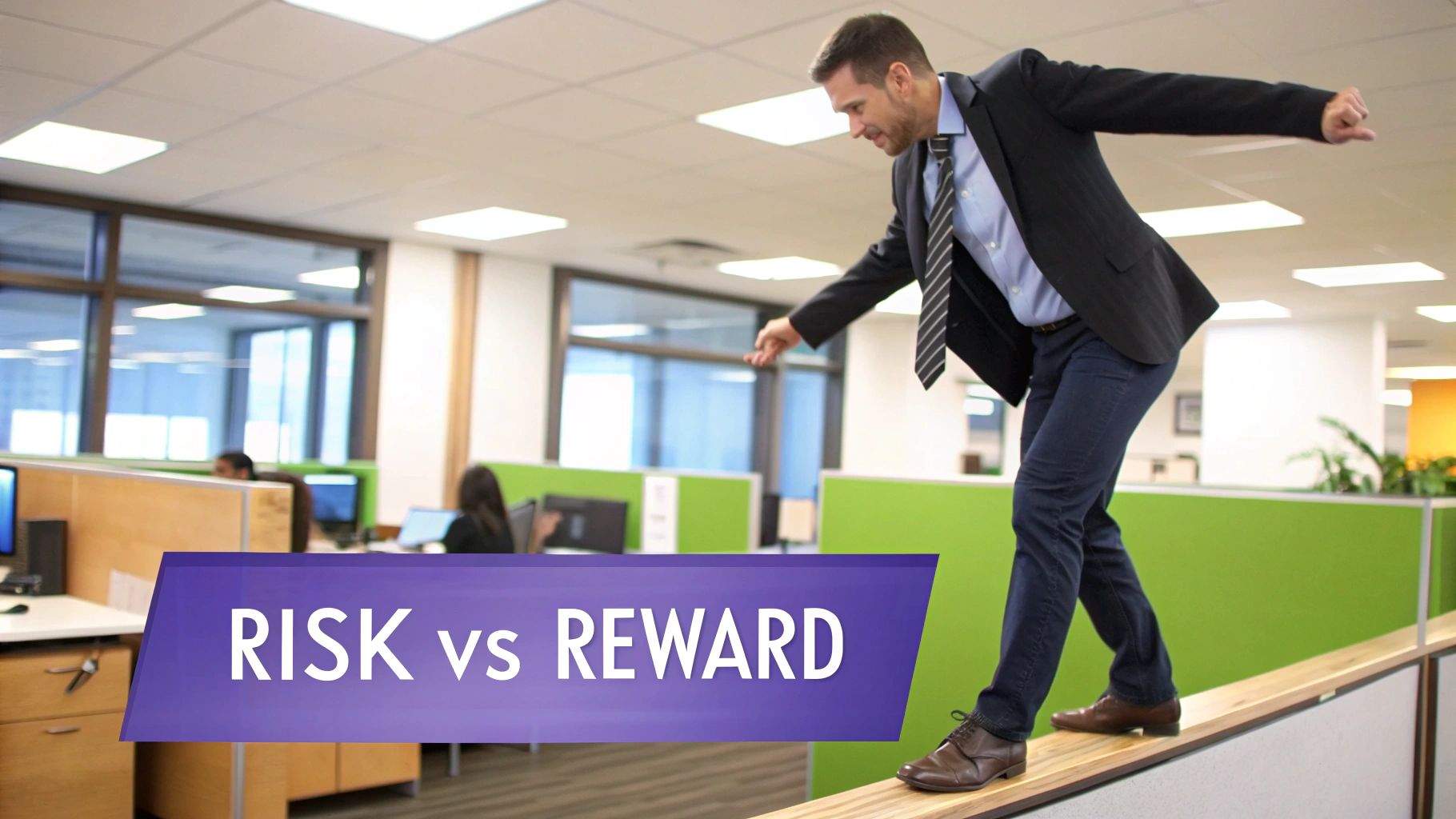 A person using a magnifying glass to examine a business model chart on a digital screen