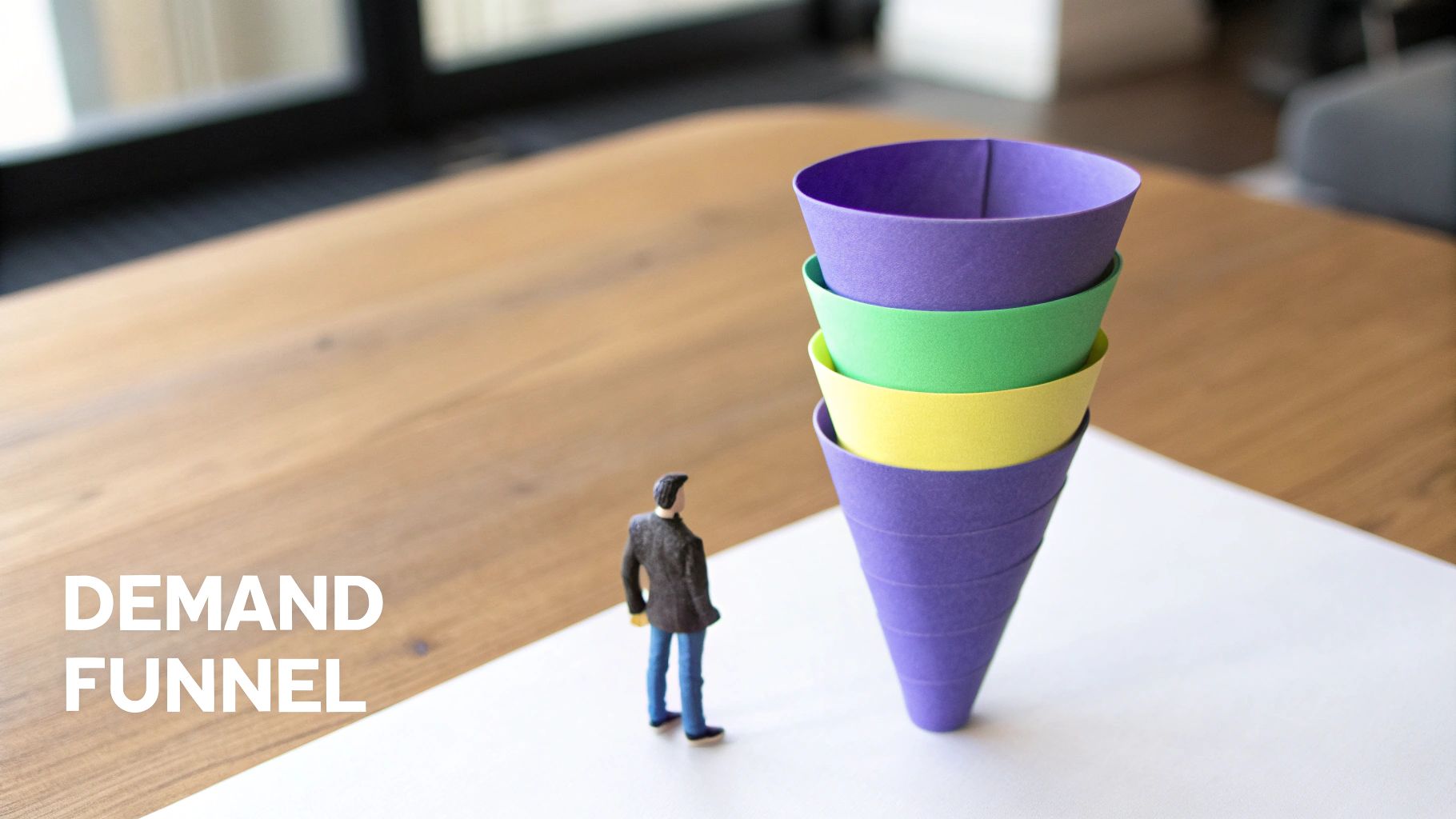 A visual representation of a marketing funnel, with stages from awareness to conversion.