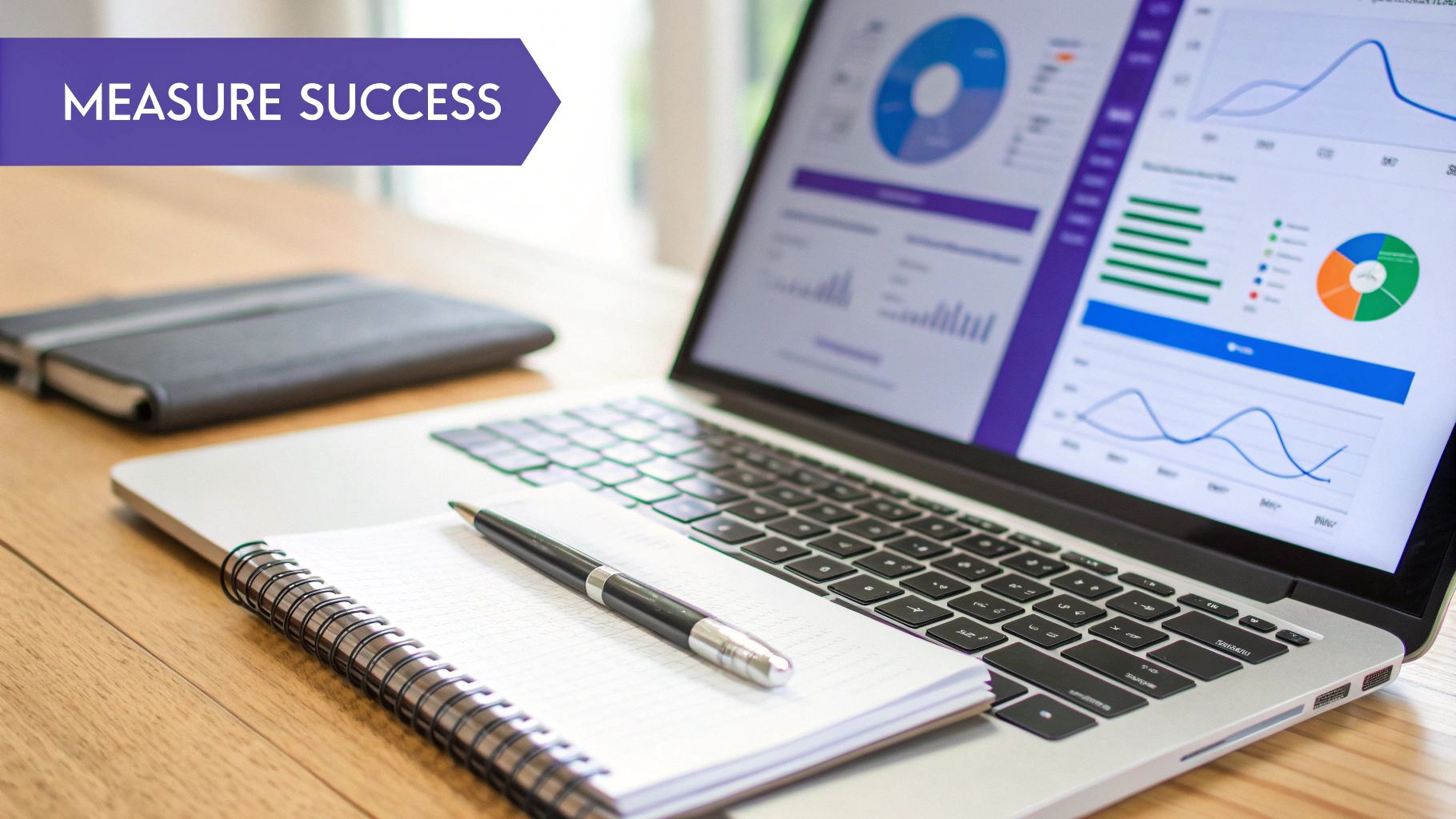 A person analyzing graphs and charts on a computer screen, representing performance measurement.