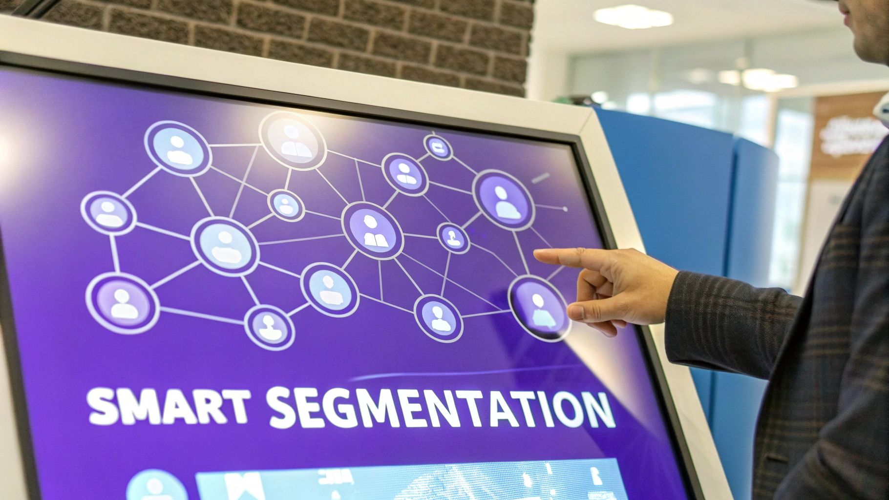 A person using a futuristic interface to analyze market segments