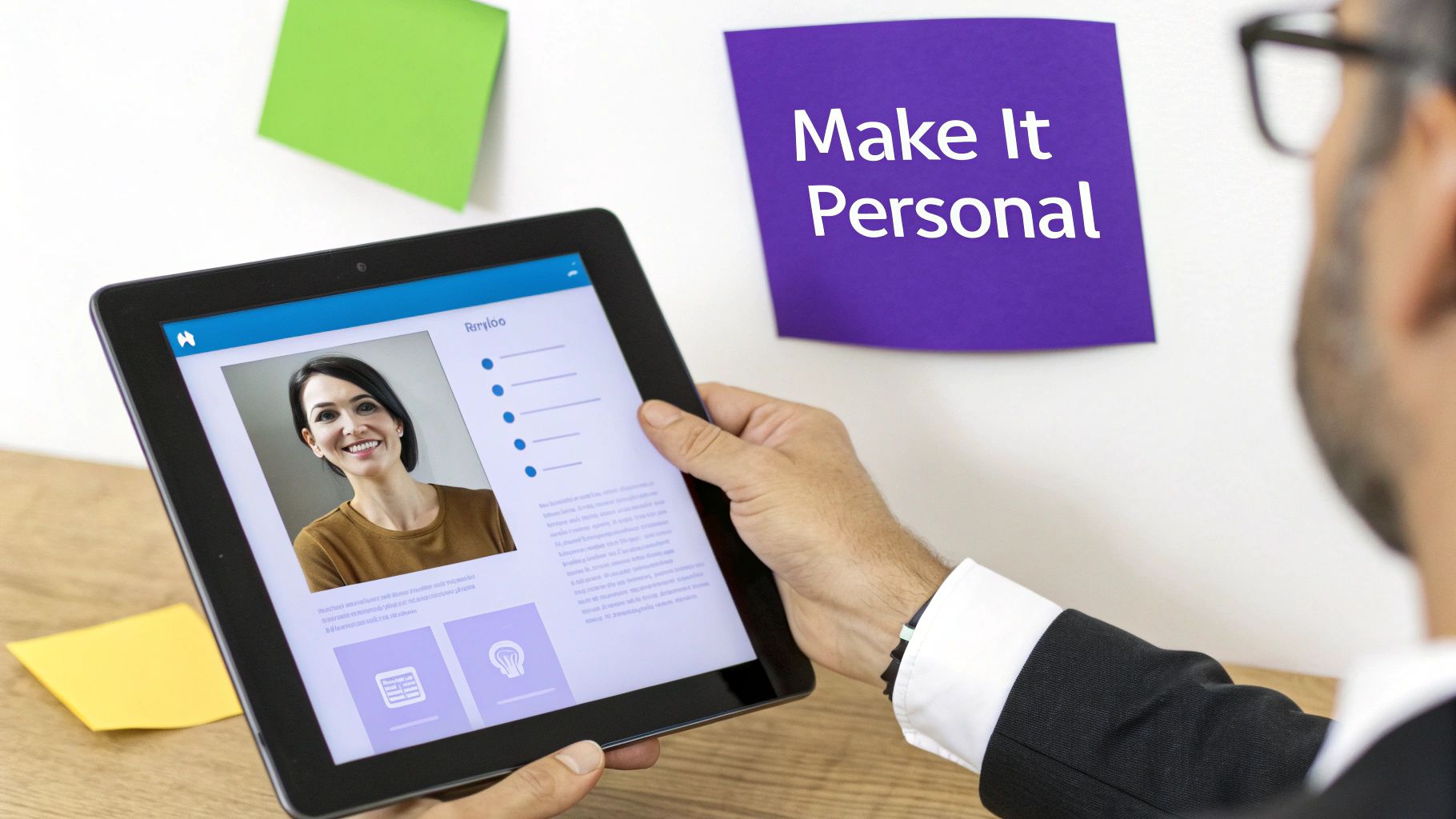 A person researching on a laptop to personalize a follow up email.